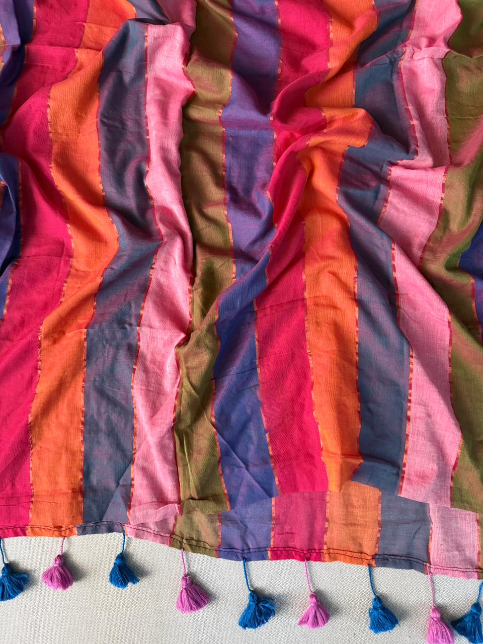 Stylish Multi Clr Mulmul Cotton Saree Soft Lightweight Collection