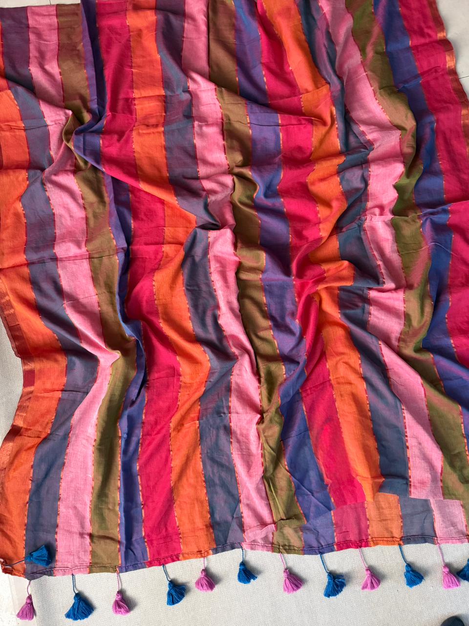 Stylish Multi Clr Mulmul Cotton Saree Soft Lightweight Collection