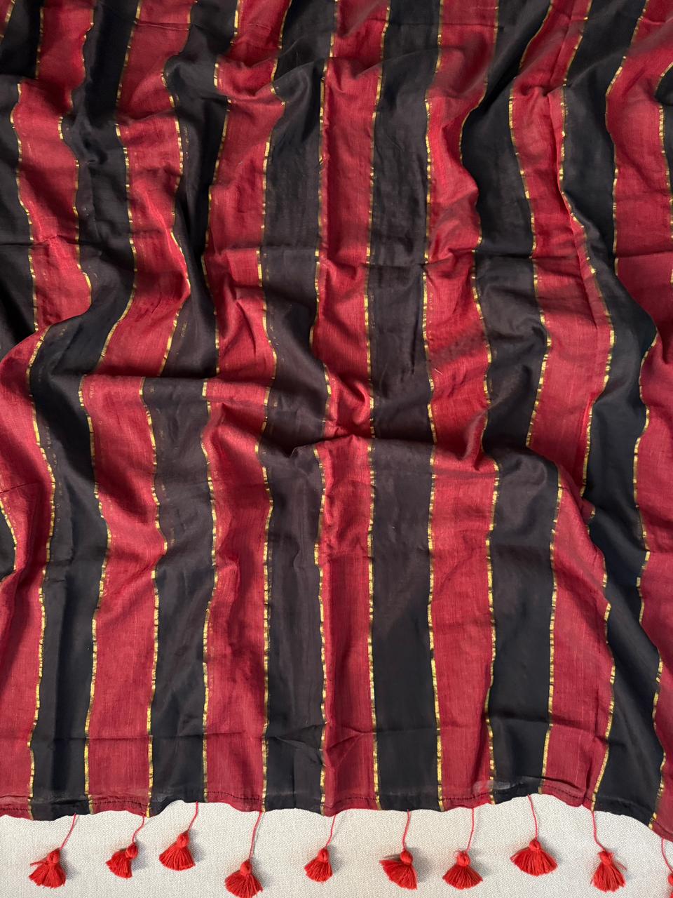 Premium Marrun Black Mulmul Cotton Saree Breathable Casual Wear