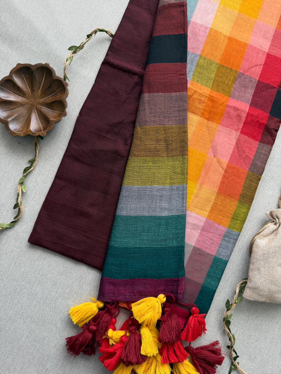 Pure Marun Mulmul Cotton Saree Lightweight Summer Outfit