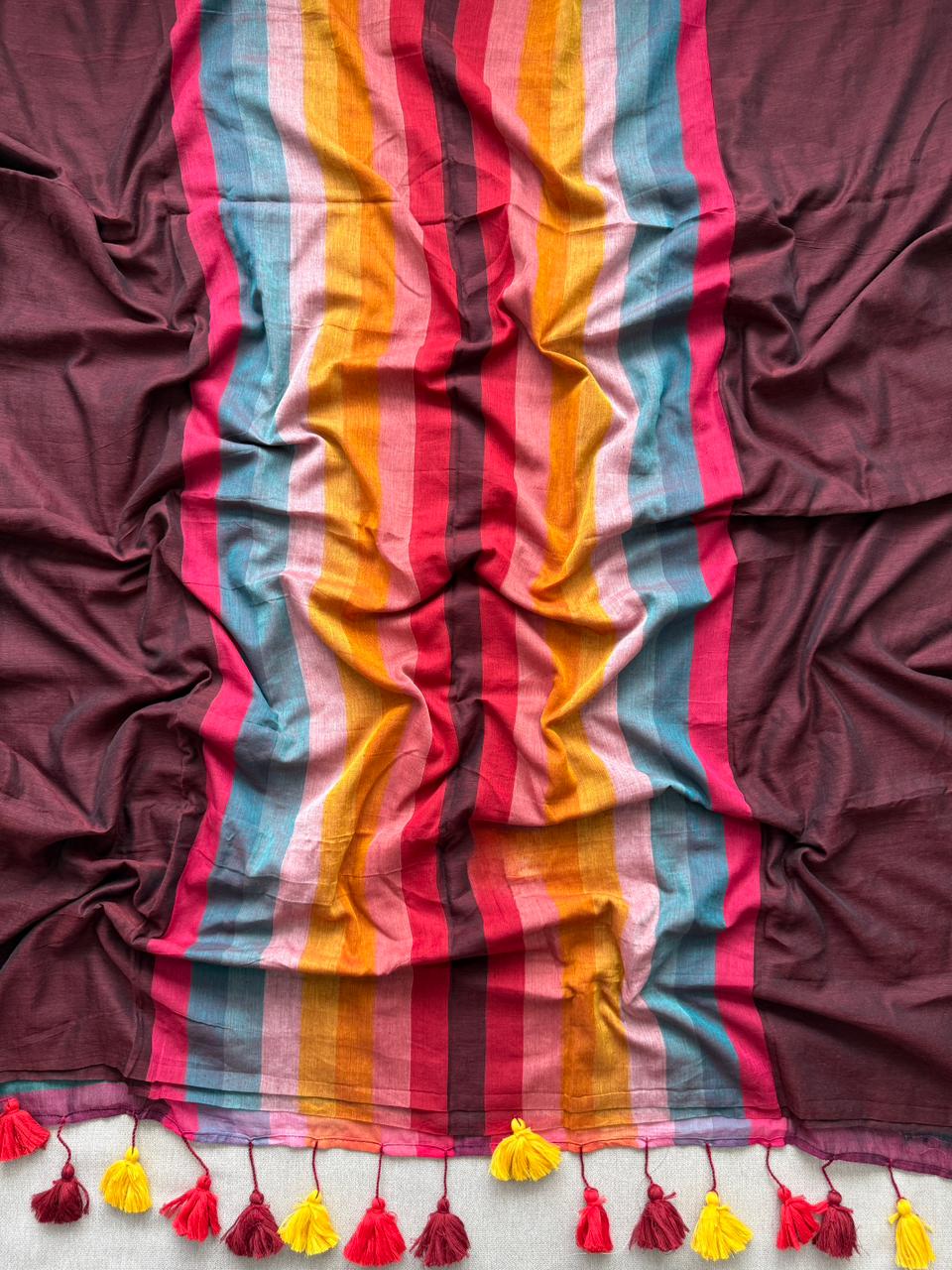 Pure Marun Mulmul Cotton Saree Lightweight Summer Outfit