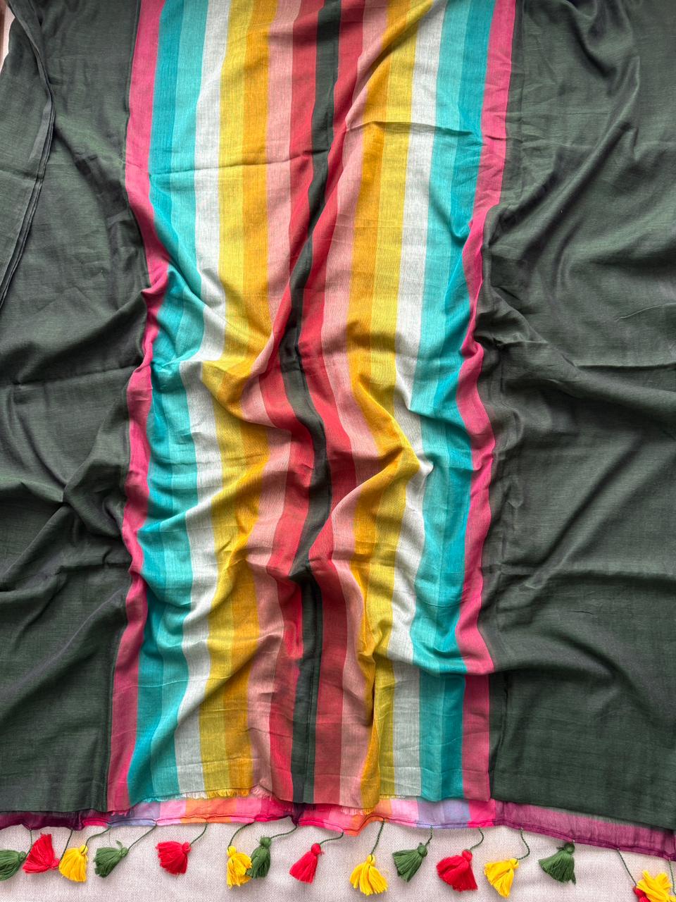 Designer Green Mulmul Cotton Saree Comfortable Casual Style