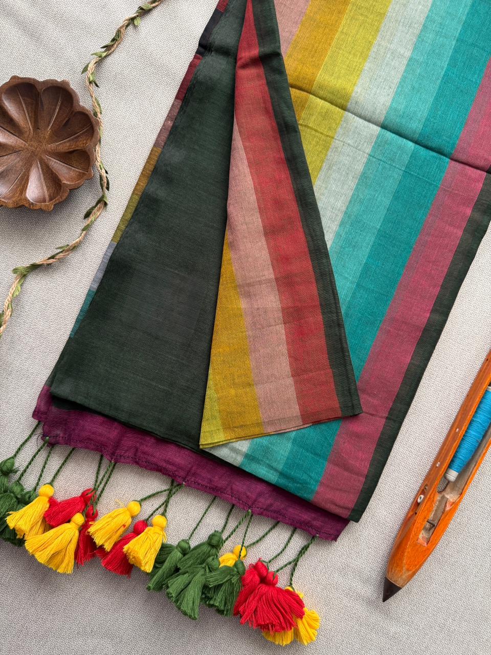 Designer Green Mulmul Cotton Saree Comfortable Casual Style