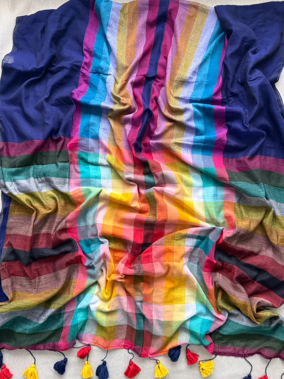 Trendy Blue Mulmul Cotton Saree Soft Everyday Wear