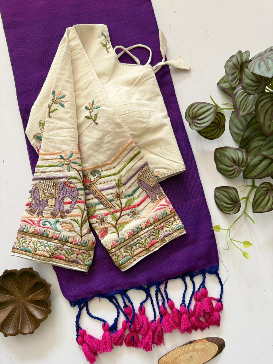 Lightweight Purple Dual Tone Handloom Cotton Saree With Elegant Stitched Blouse