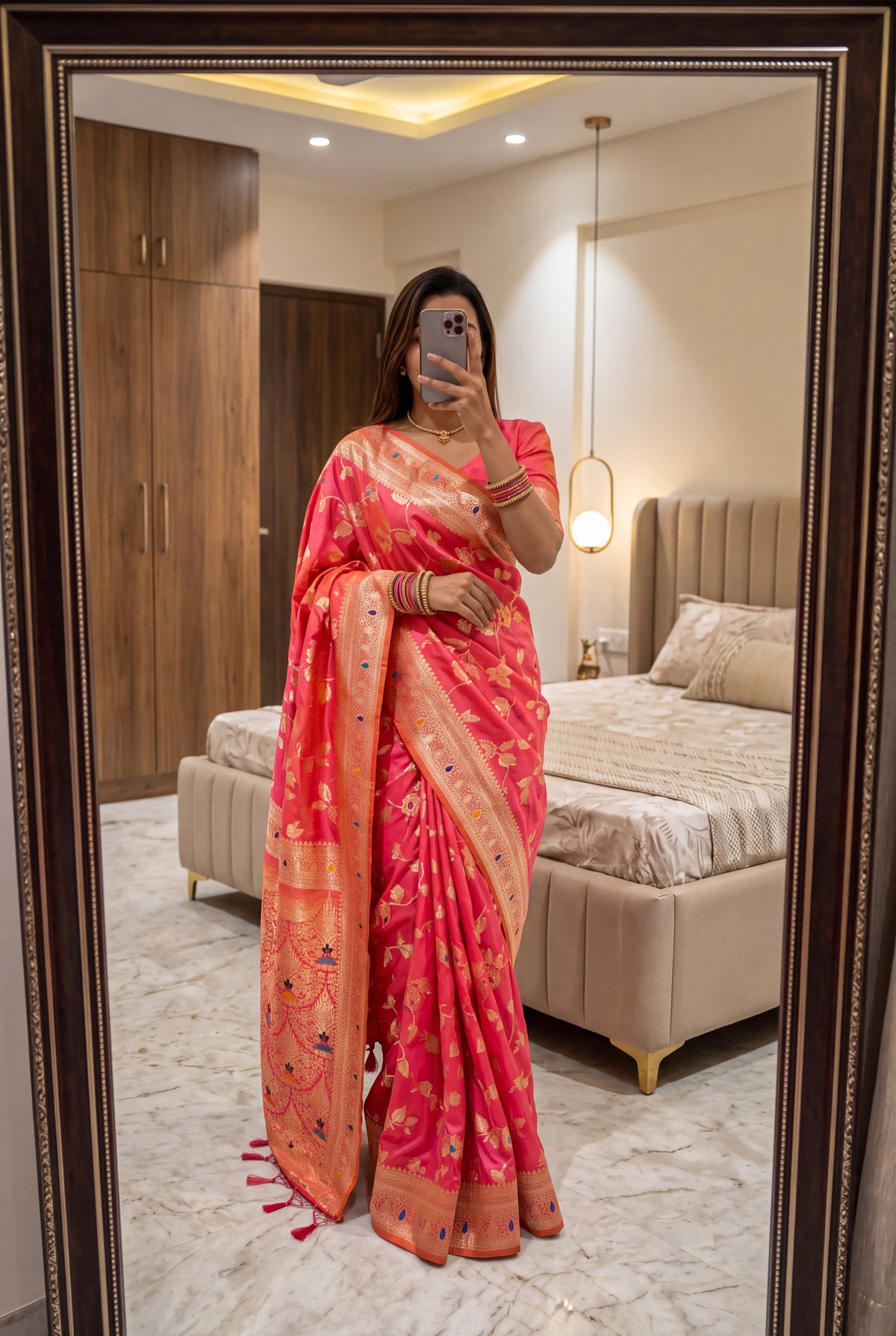 Traditional Gajri Silk Saree with Exquisite Jari Work and a Royal Rich Pallu