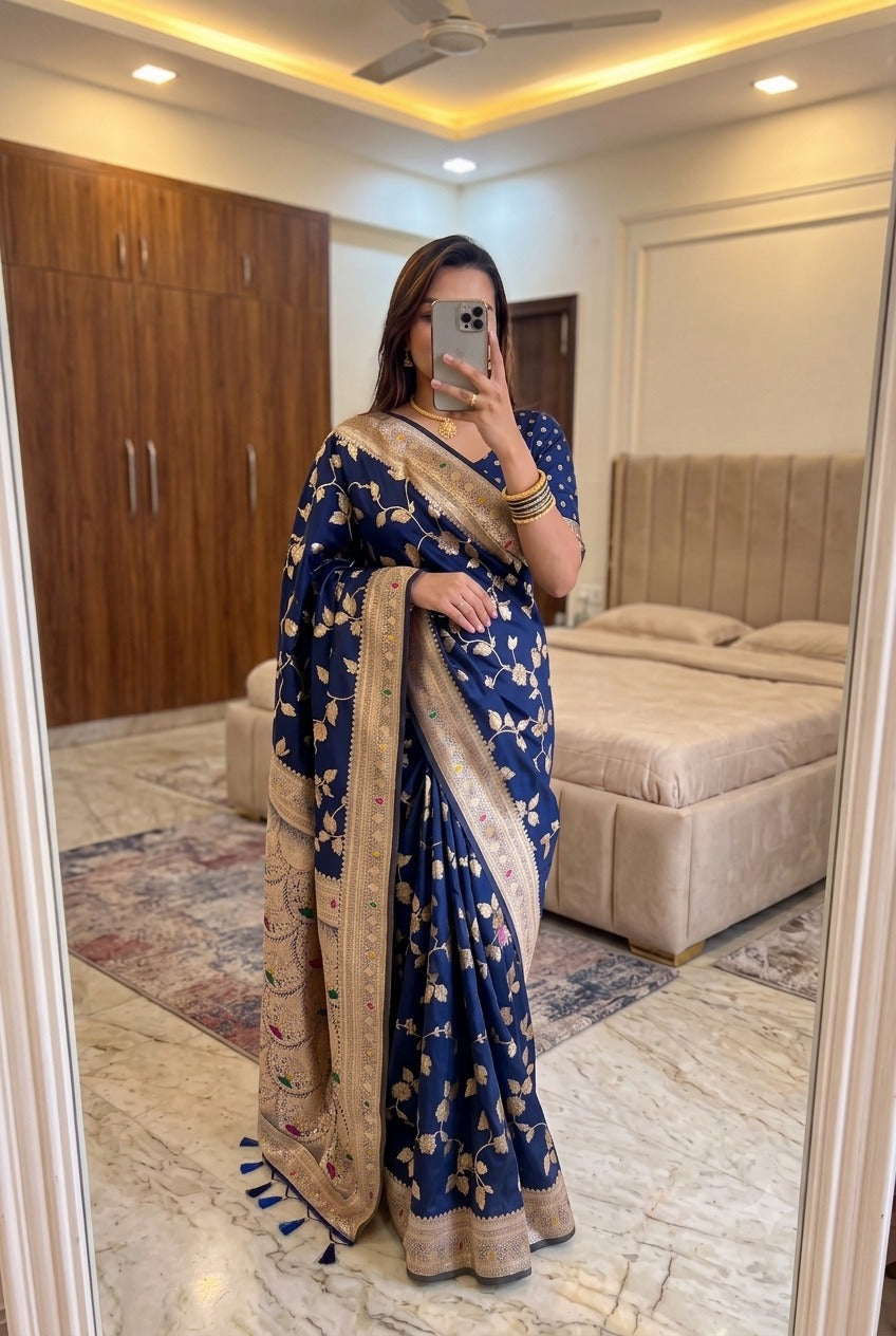 Graceful N Blue Silk Saree Showcasing Traditional Jari Weaving and a Luxurious Pallu