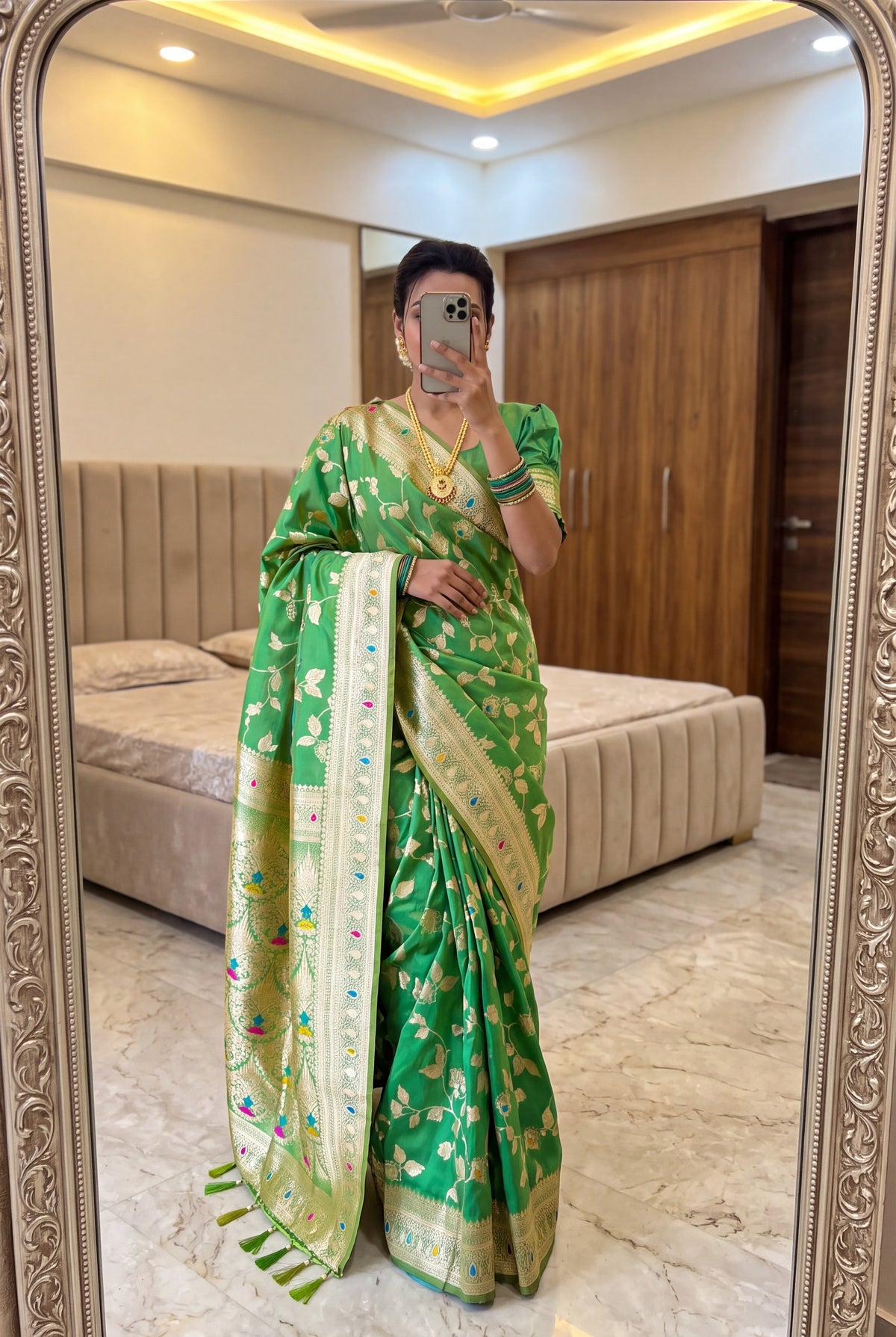 Celebrate Perrot Elegance with Silk Saree Featuring Intricate Jari Weaving and Rich Pallu