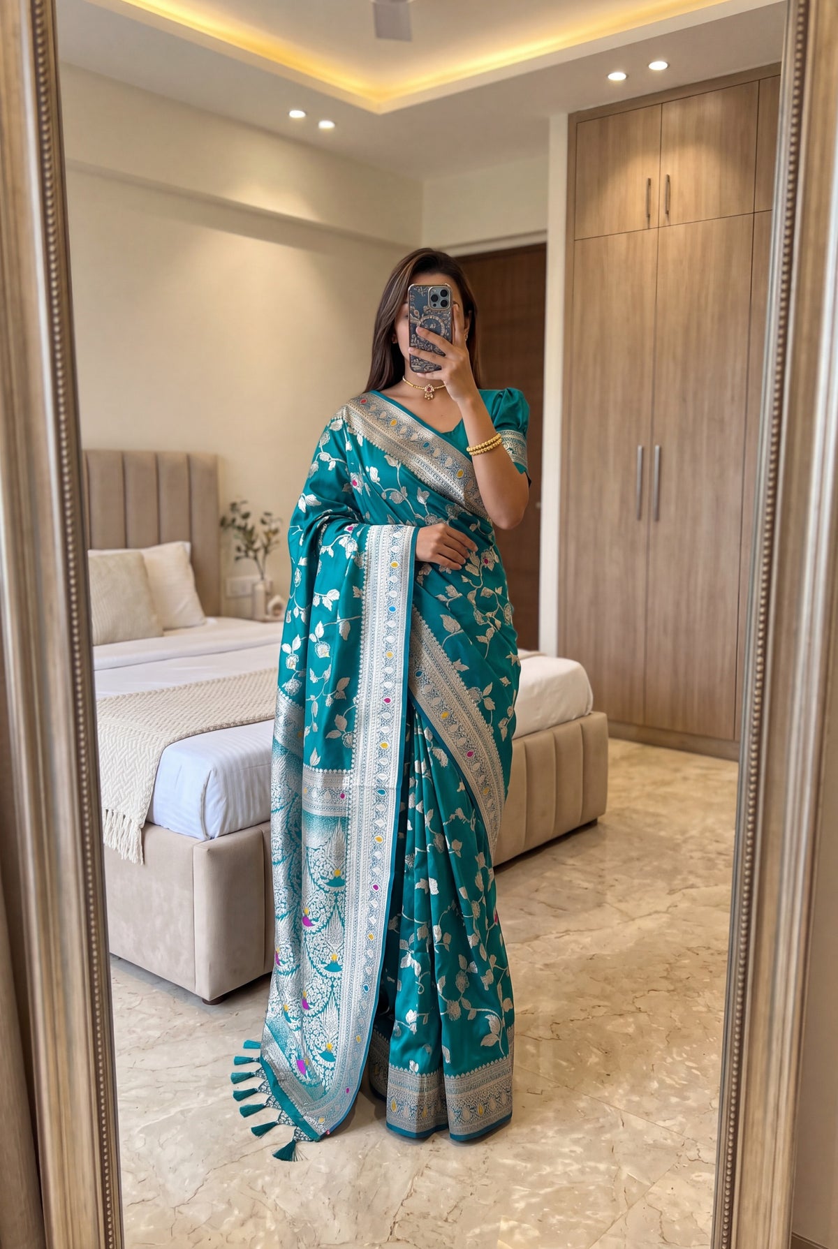 Classic Rama Silk Saree with Rich Jari Weaving and an Opulent Pallu