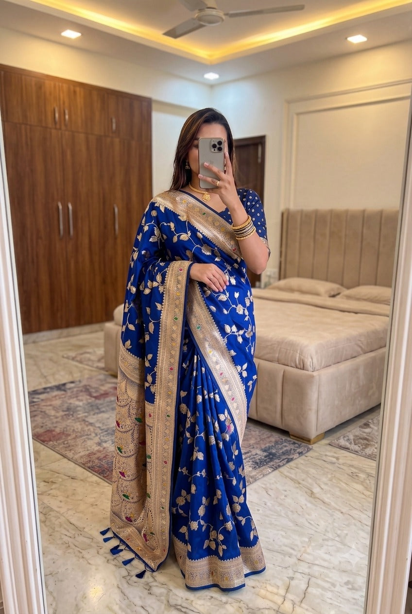 Premium R Blue Silk Saree Featuring Rich Jari Weaving and an Elegant Grand Pallu