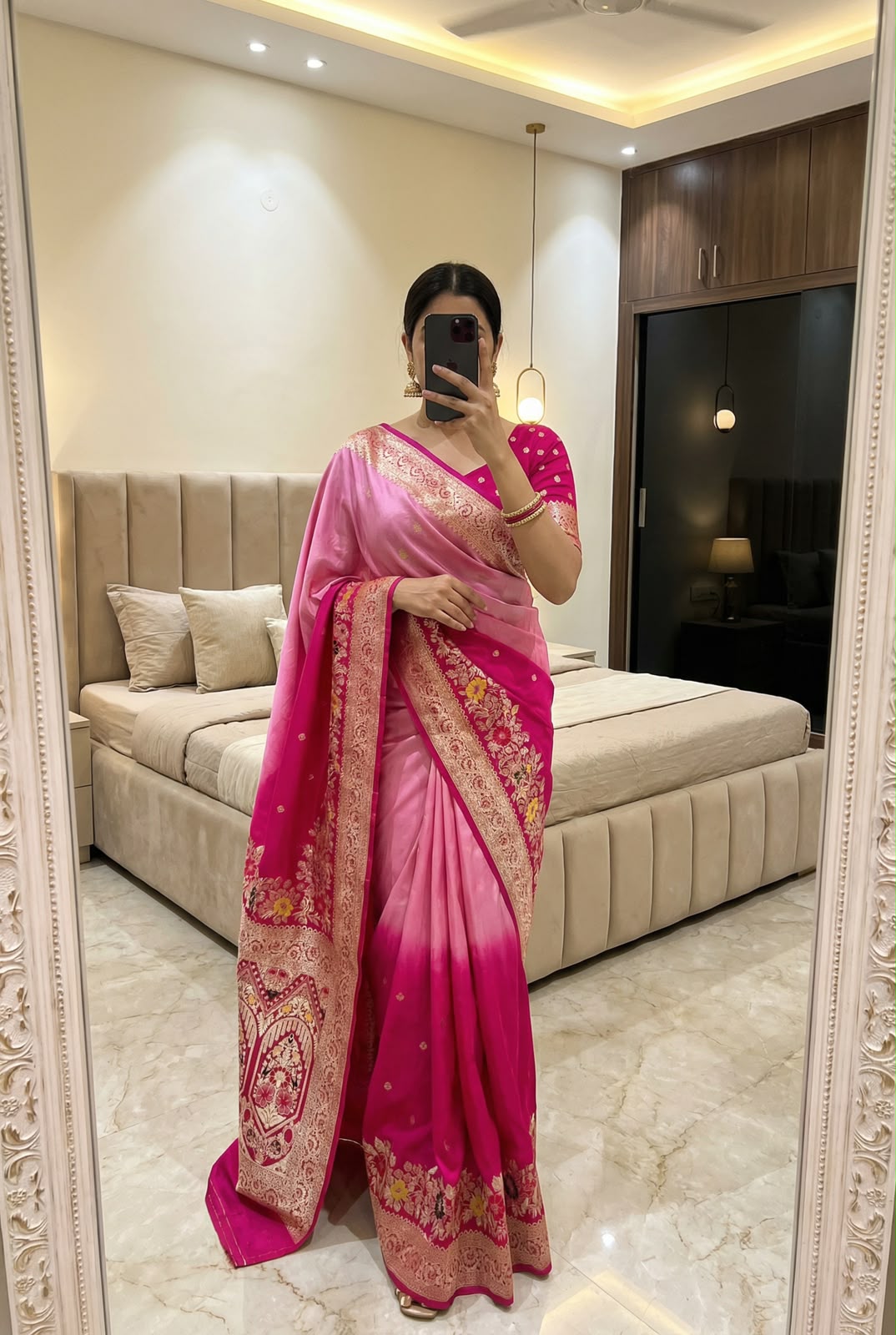 Premium Pink Silk Saree with Intricate Golden Jari Work and a Rich Pallu