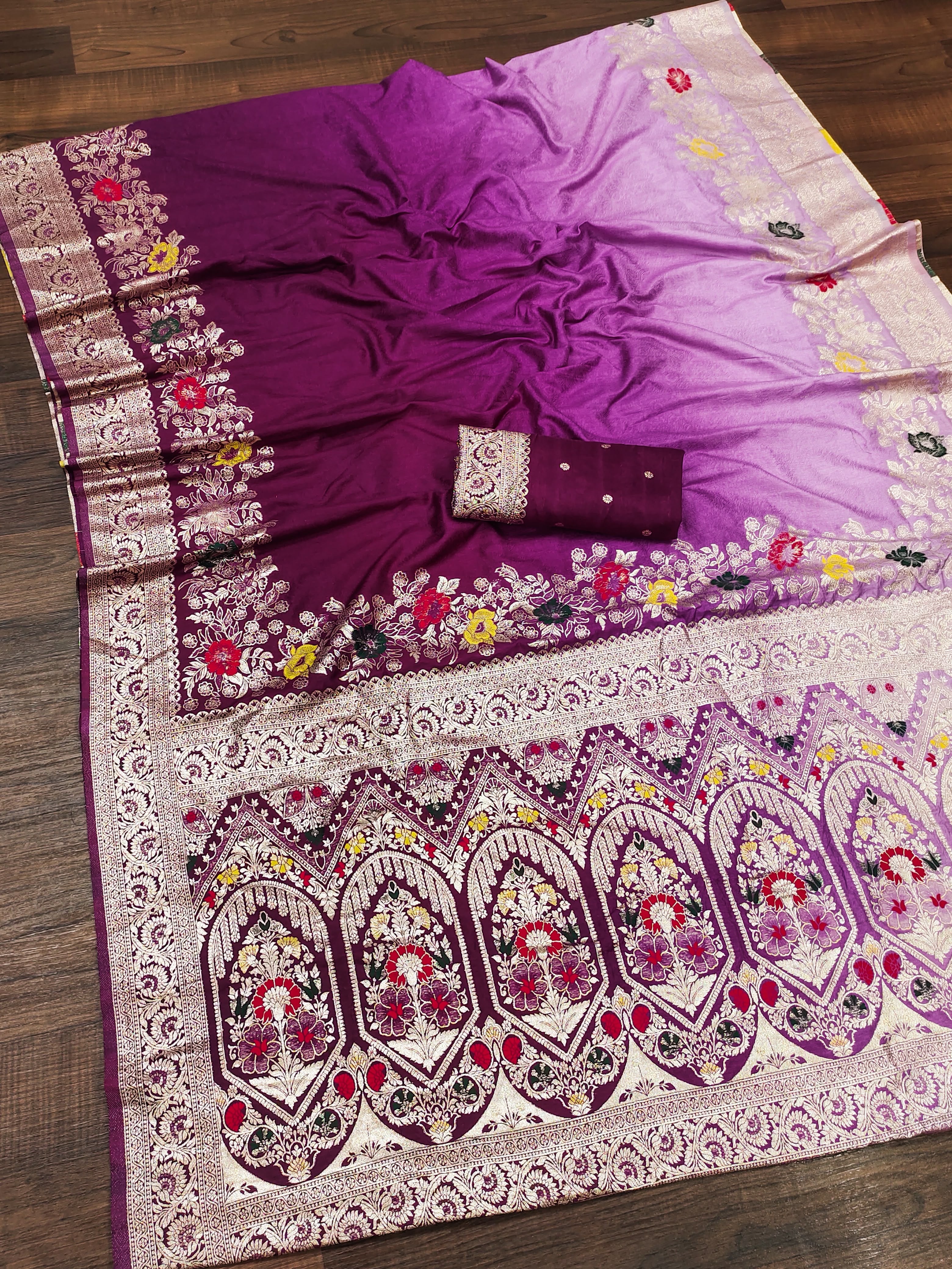 Traditional Wine Silk Saree with Beautiful Jari Patterns and a Luxurious Rich Pallu