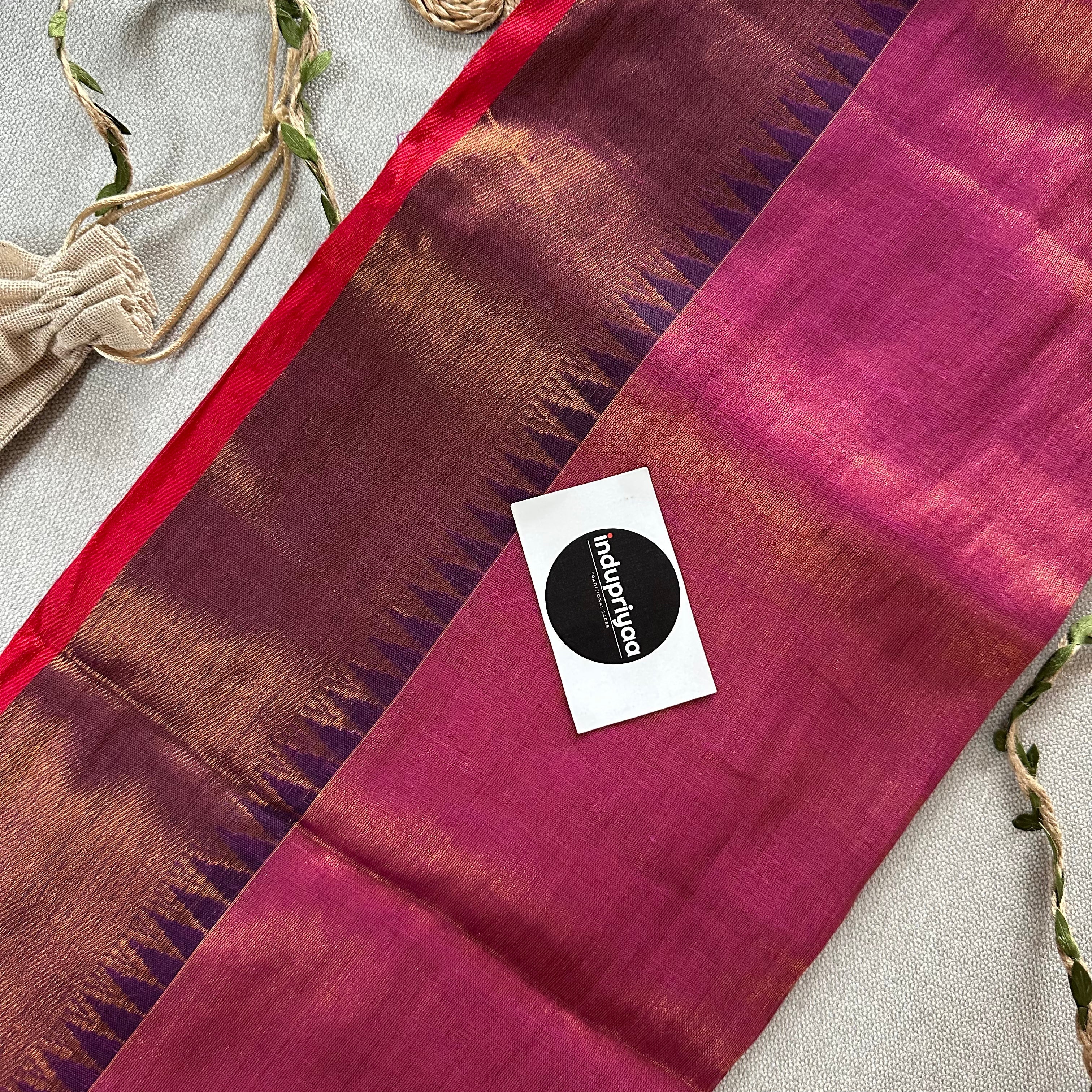 Indupriyaa Light PInk Handloom Tissue Cotton saree