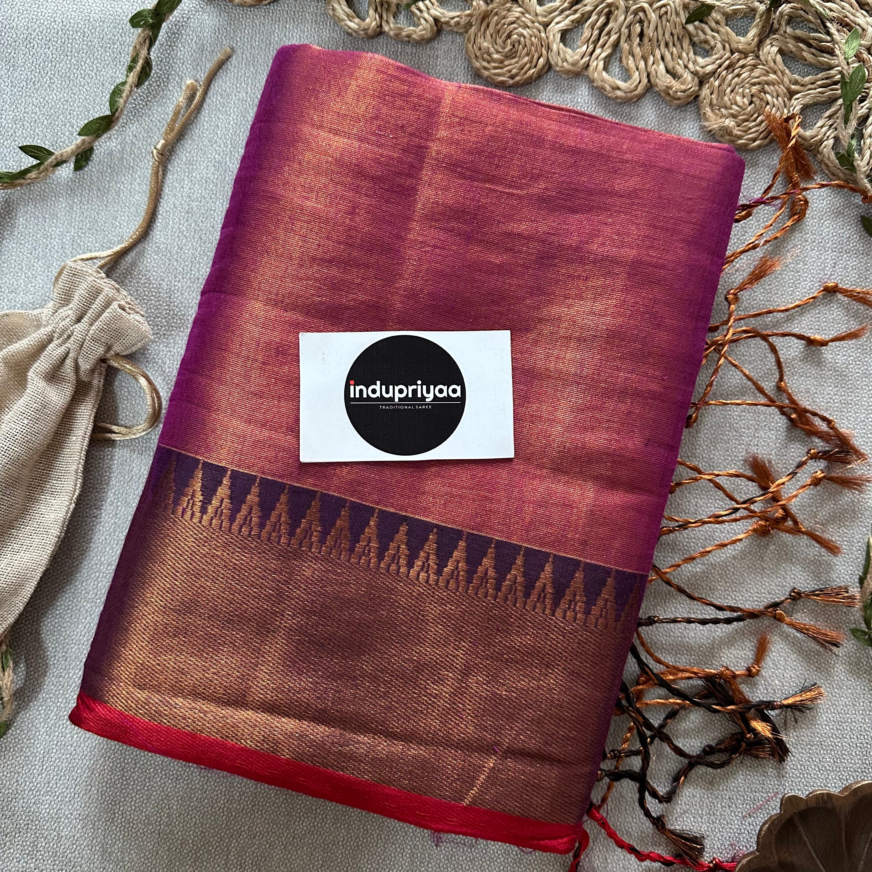 Indupriyaa Light PInk Handloom Tissue Cotton saree