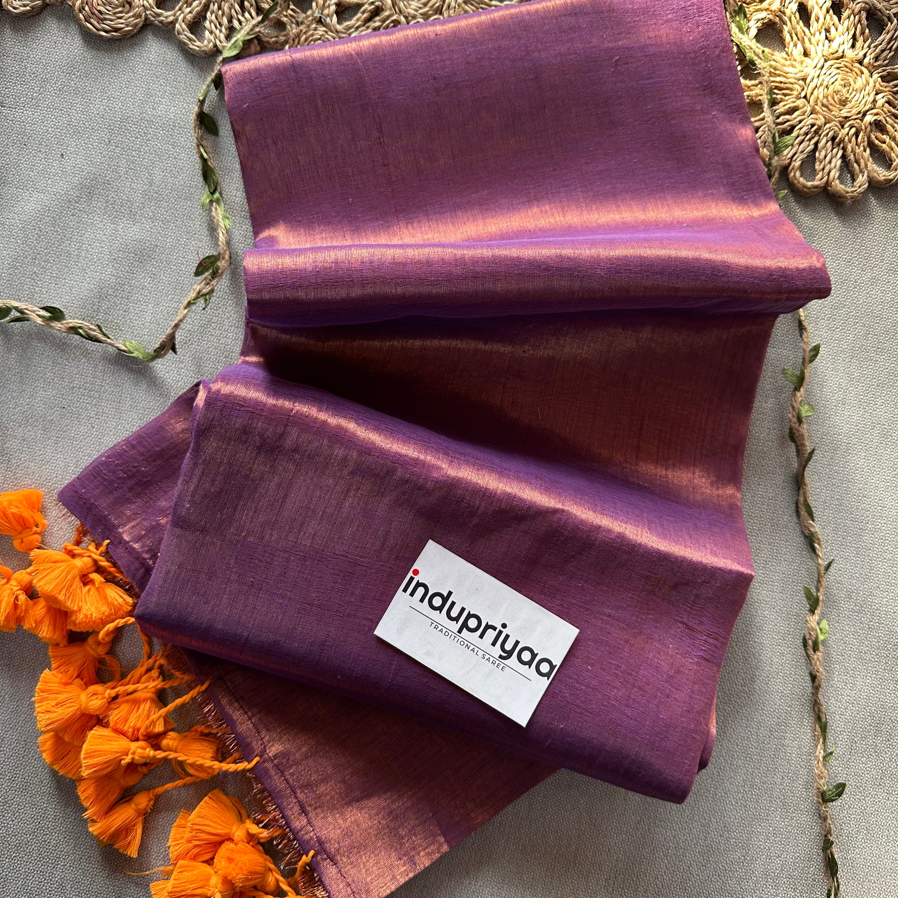 Indupriyaa Rose Purple Handloom Raga Tissue Saree