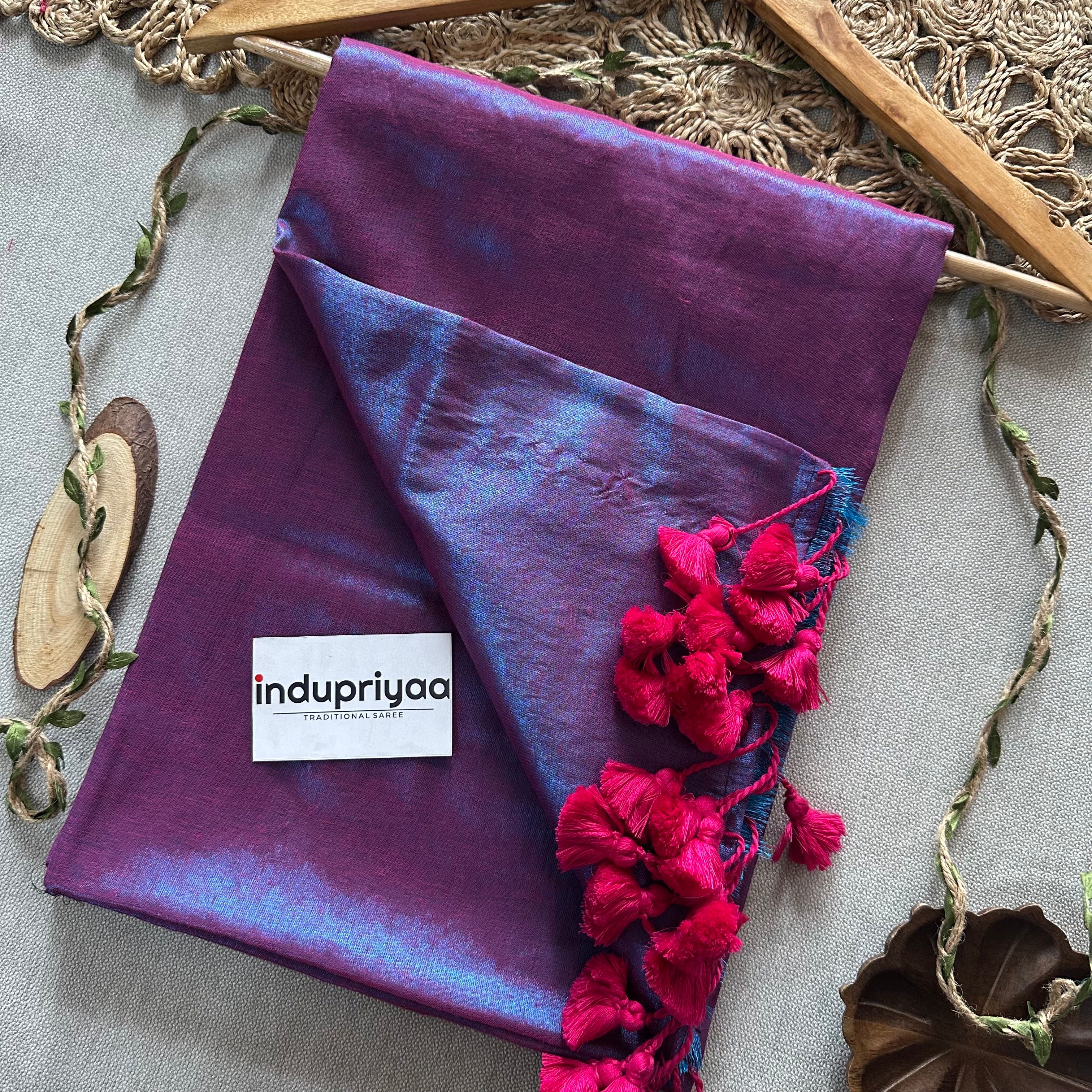 Indupriyaa  Purple Dual Tone  Handloom Raga Tissue Saree