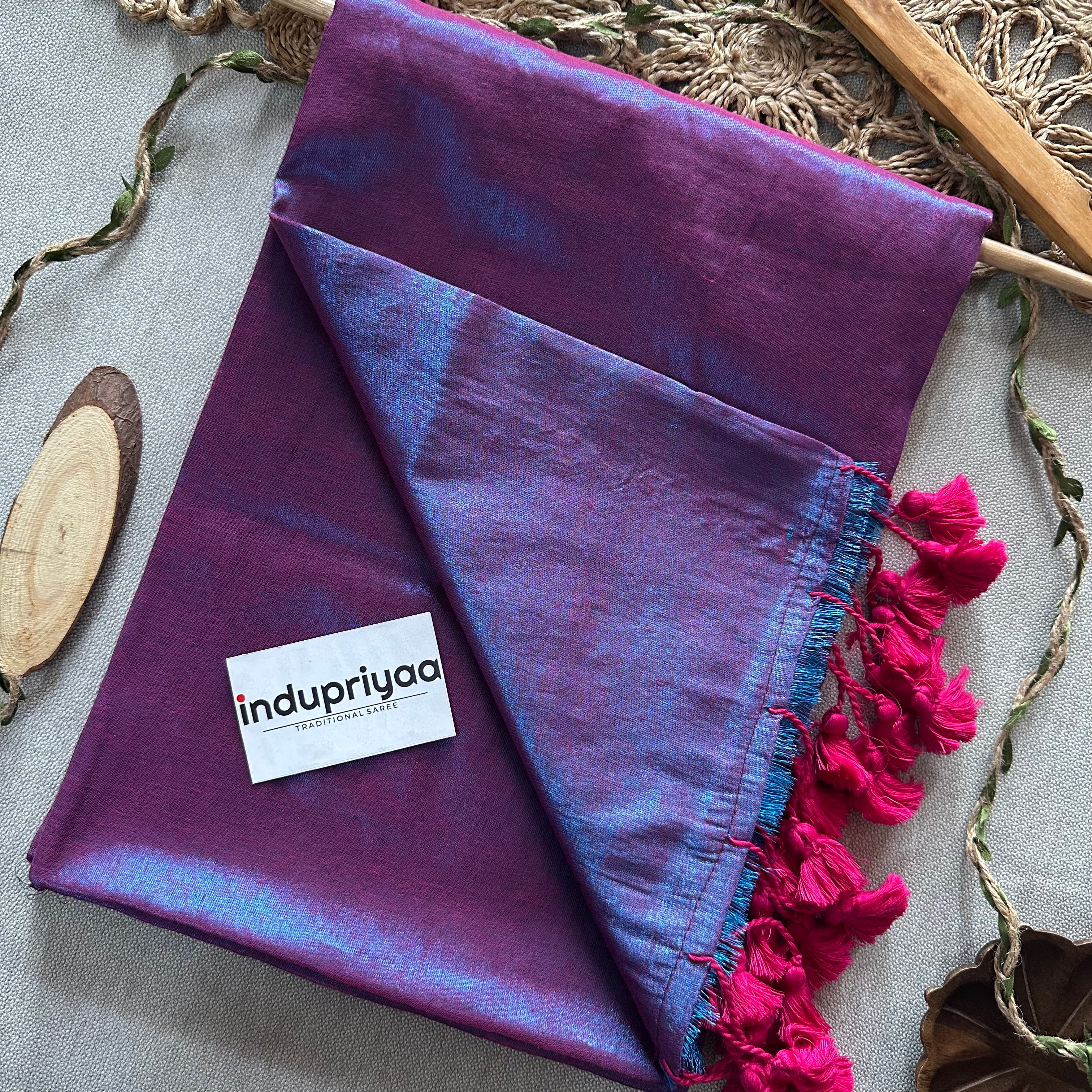 Indupriyaa  Purple Dual Tone  Handloom Raga Tissue Saree