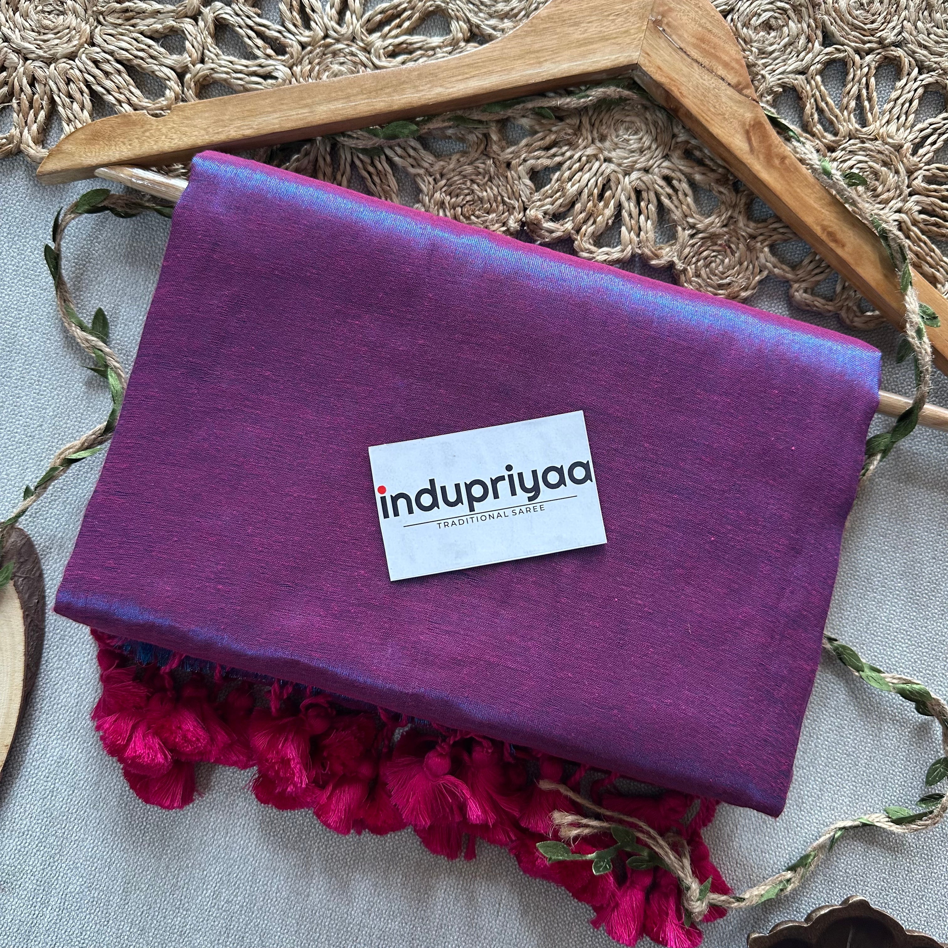 Indupriyaa  Purple Dual Tone  Handloom Raga Tissue Saree