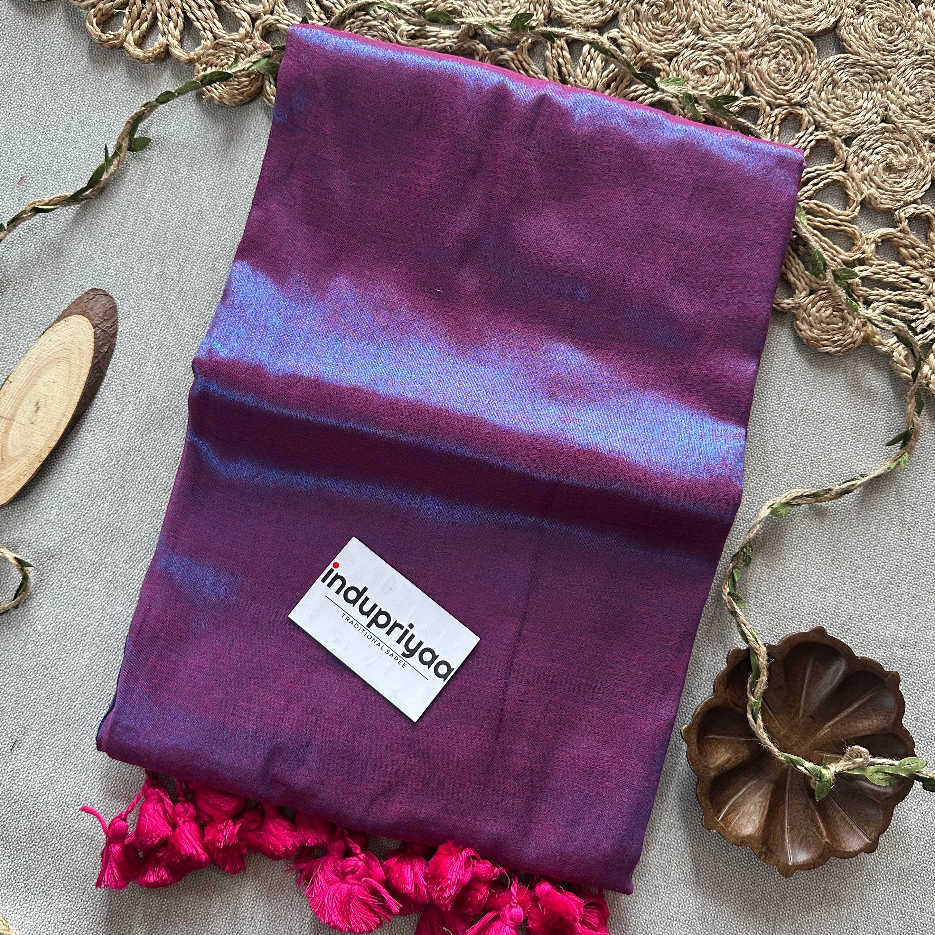 Indupriyaa  Purple Dual Tone  Handloom Raga Tissue Saree