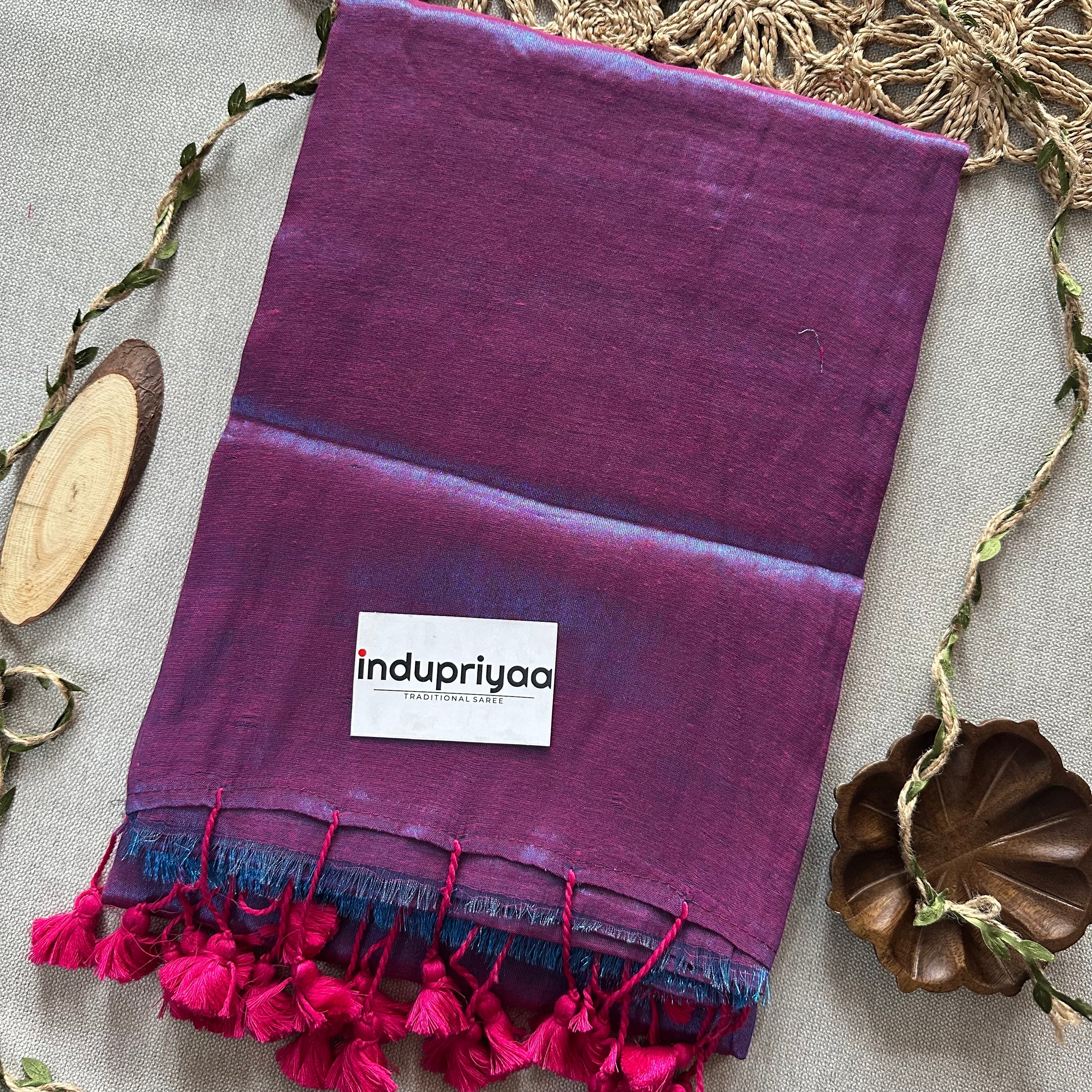 Indupriyaa  Purple Dual Tone  Handloom Raga Tissue Saree