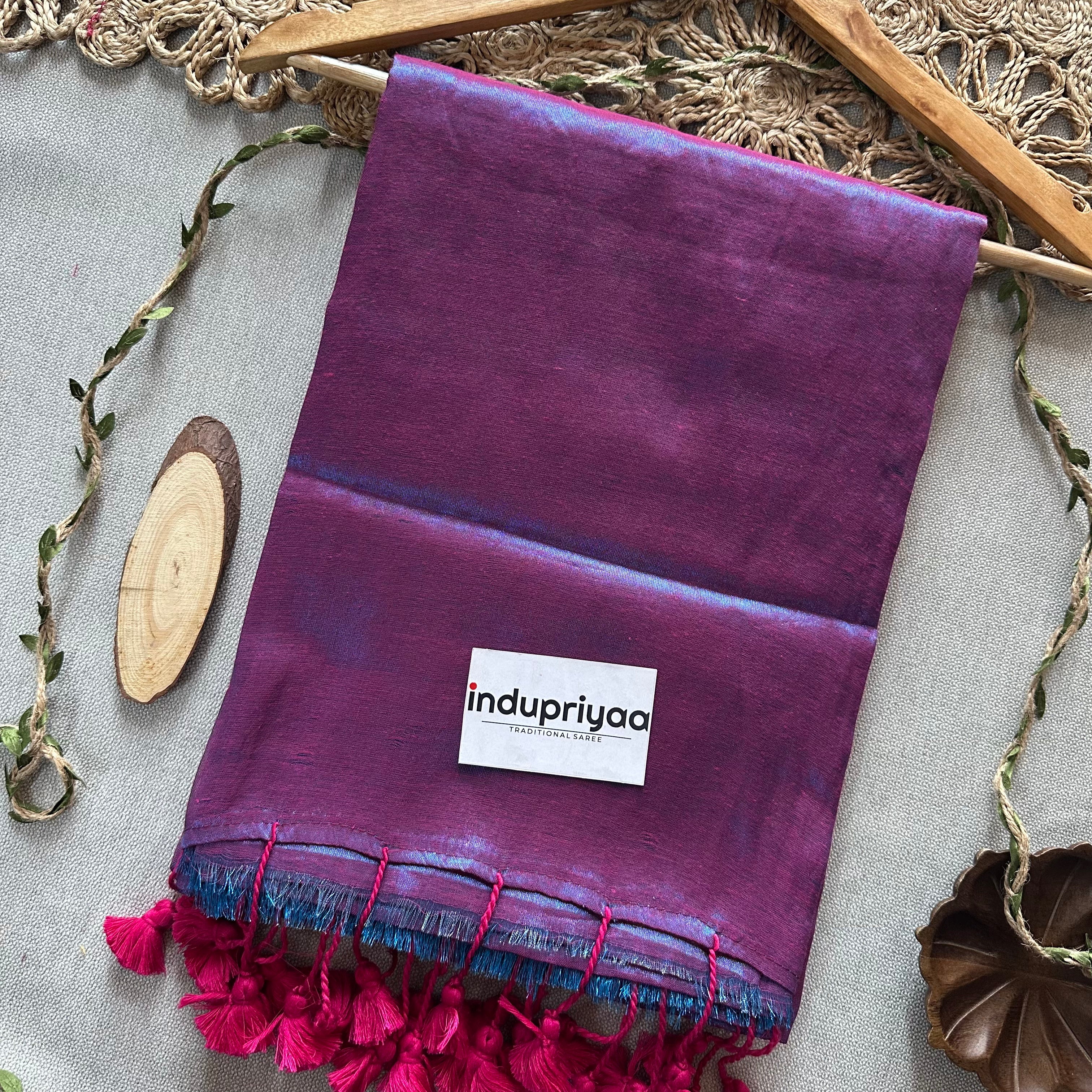 Indupriyaa  Purple Dual Tone  Handloom Raga Tissue Saree