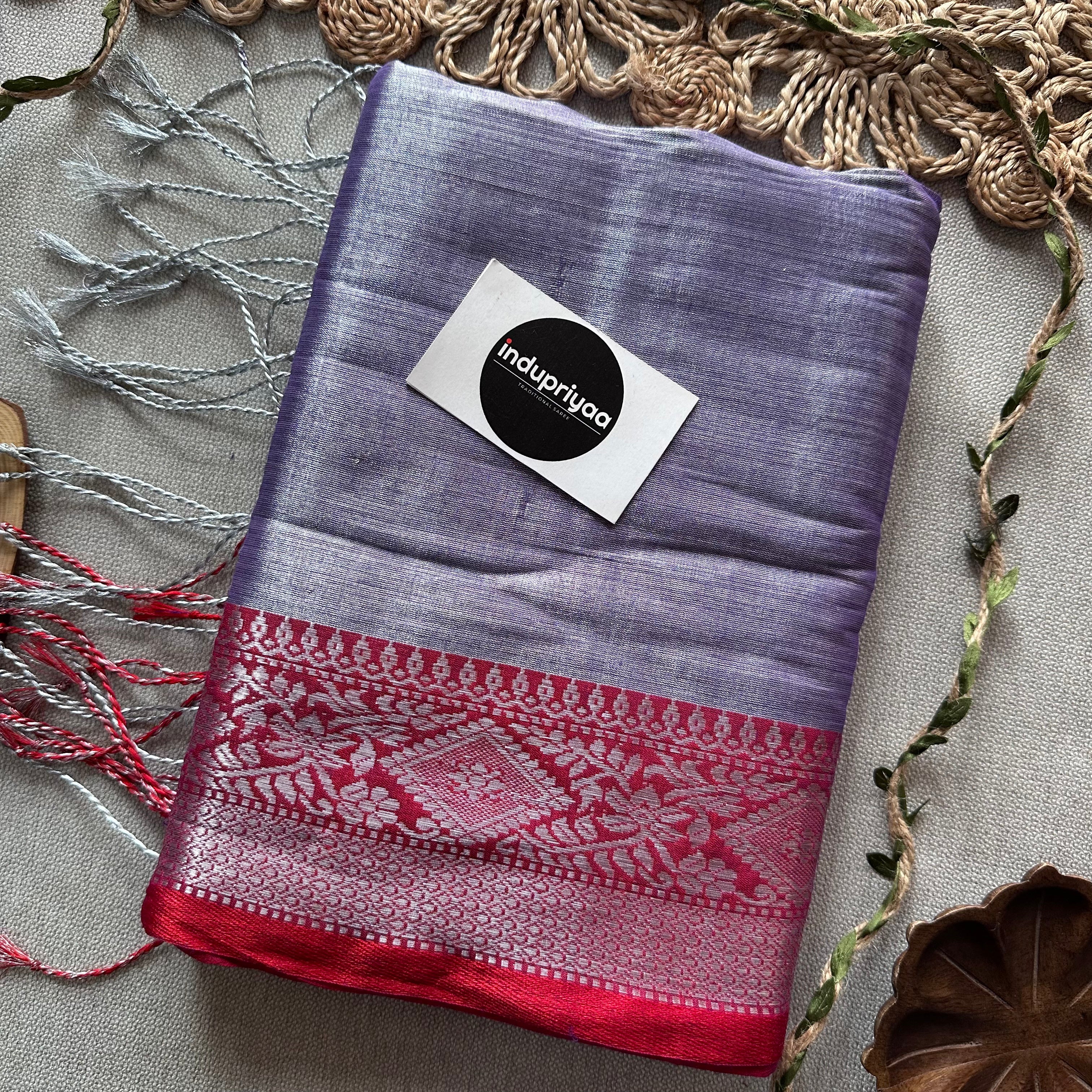 Indupriyaa Lavender Handloom Raga Tissue Saree