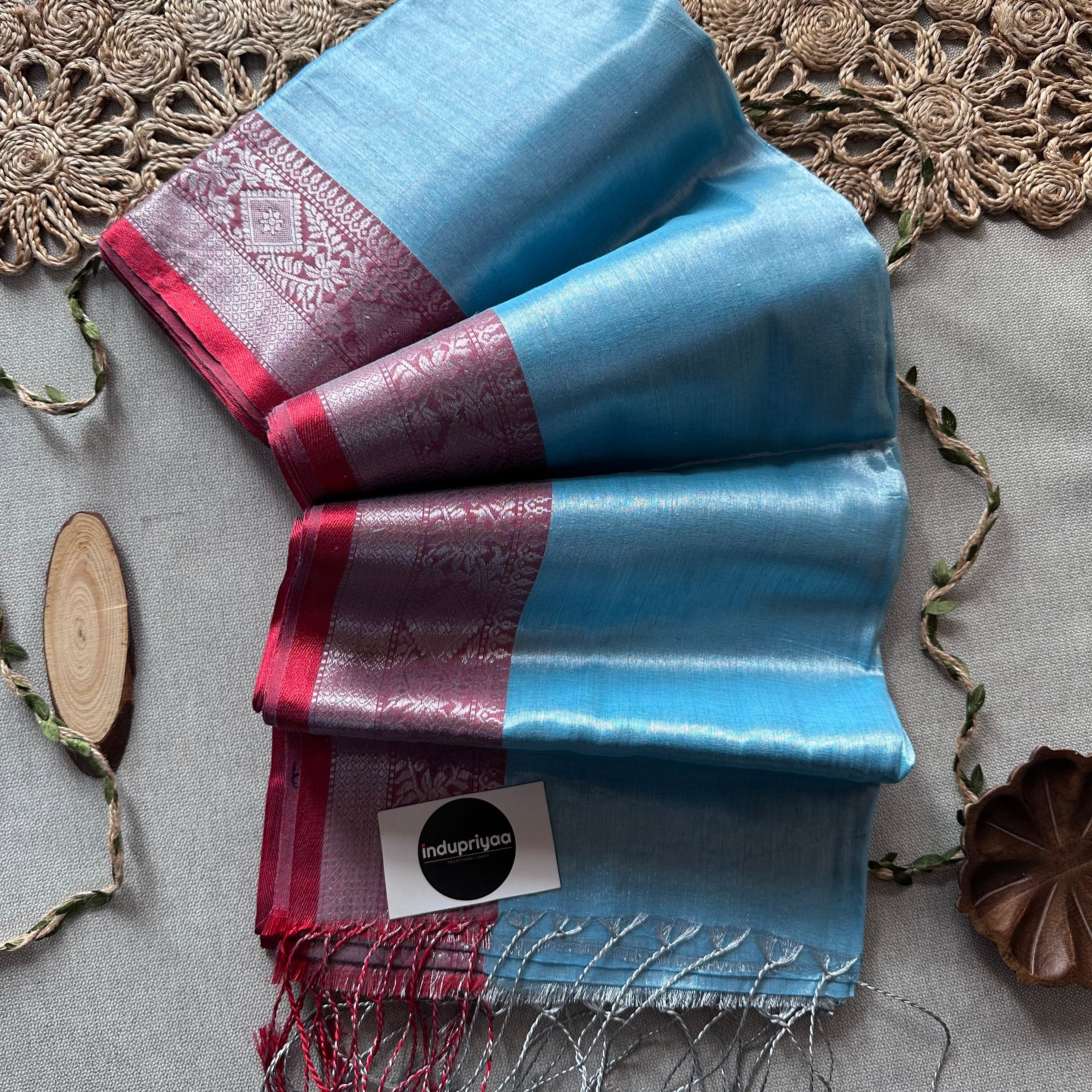 Indupriyaa Sky Handloom Raga Tissue Saree