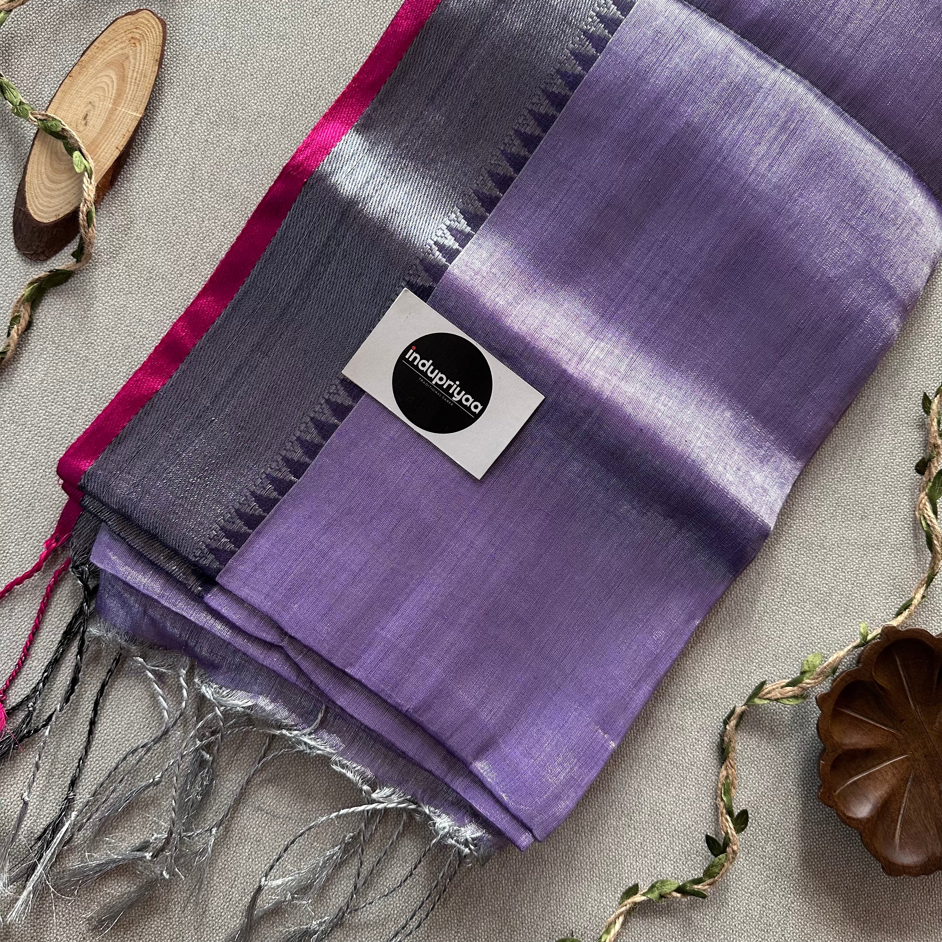 Indupriyaa Lavender Handloom Raga Tissue Saree