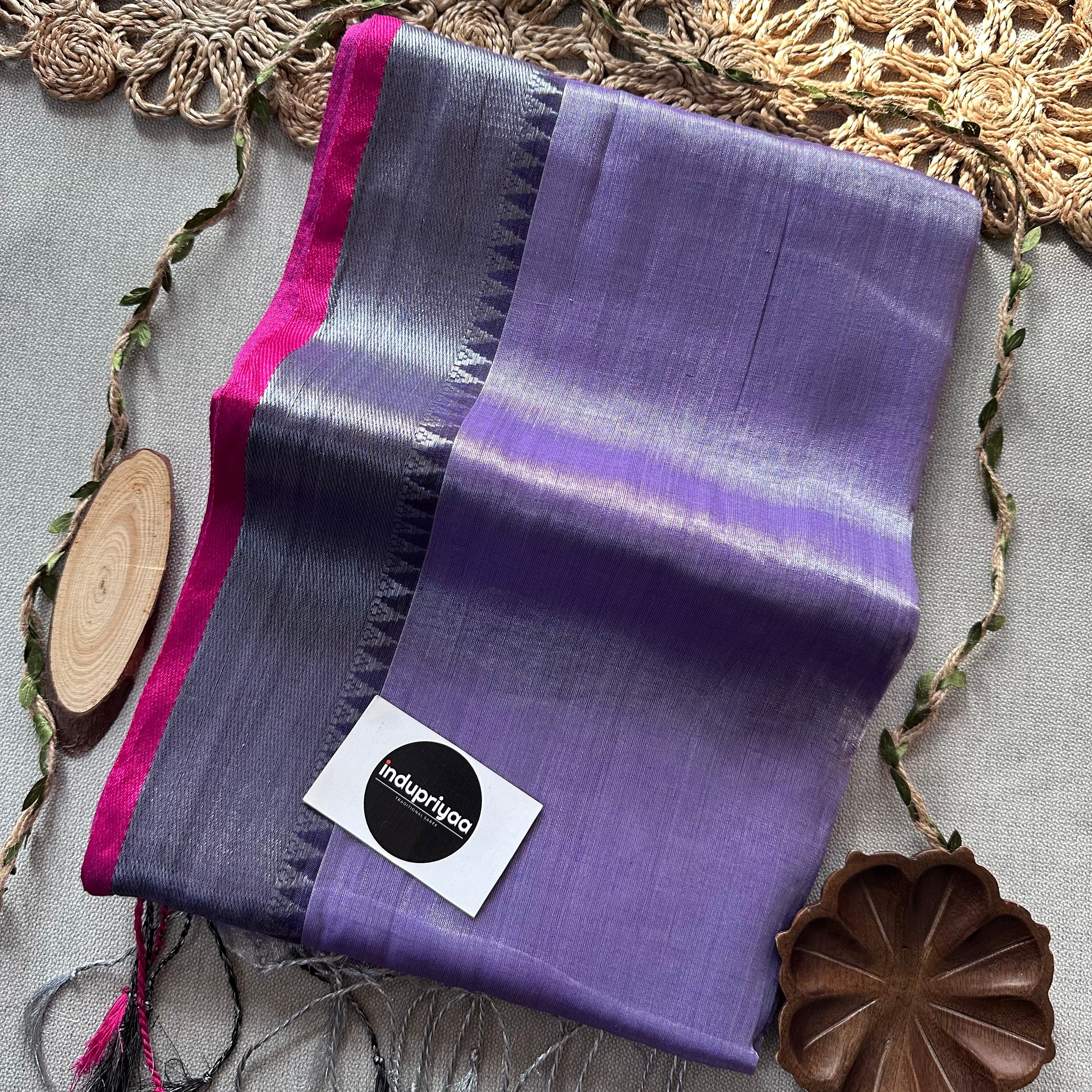 Indupriyaa Lavender Handloom Raga Tissue Saree