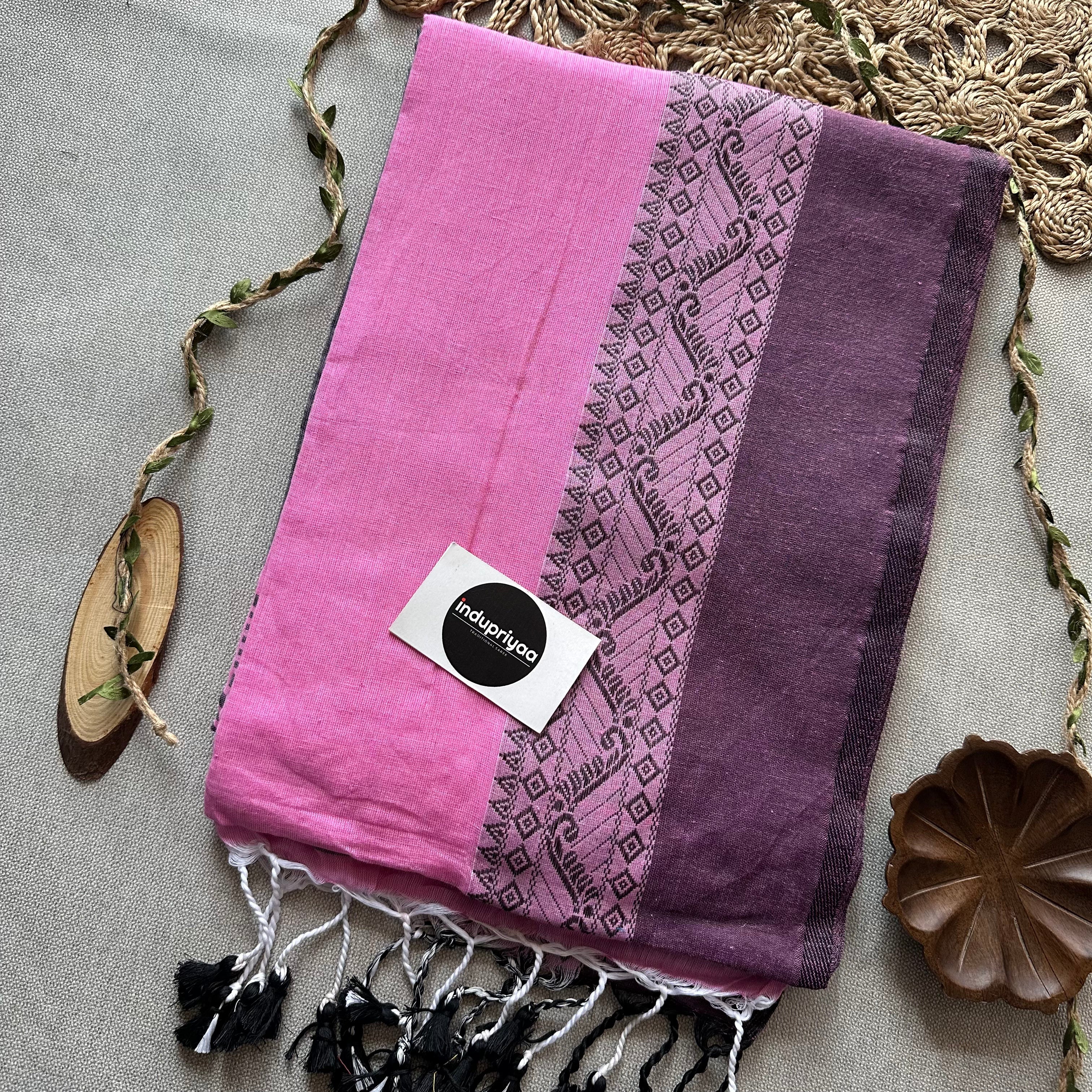 Indupriyaa Baby Pink Handloom Khadi Cotton Saree