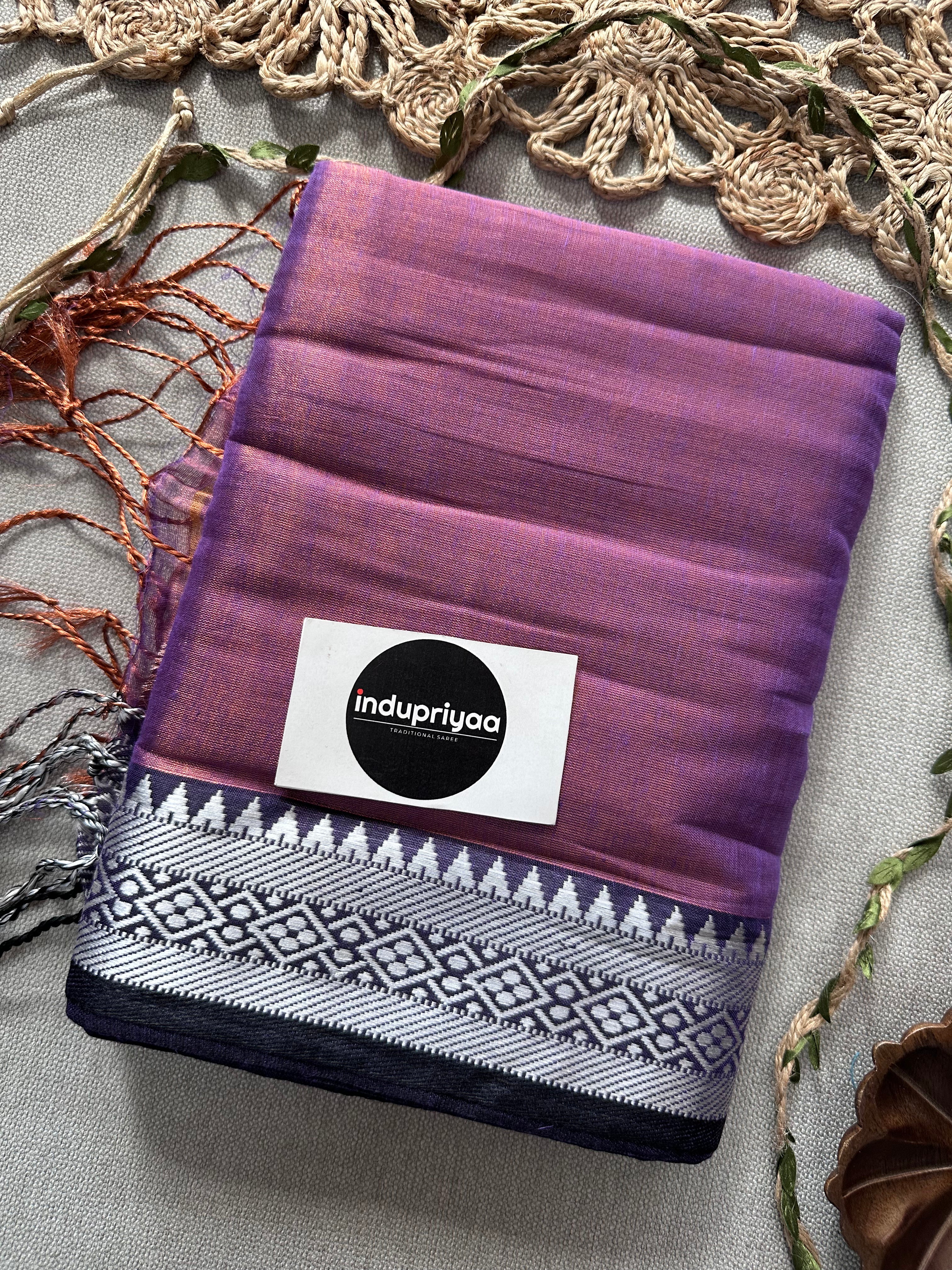 Indupriyaa Rose Purple Temple Designe  Handloom Raga Tissue Saree