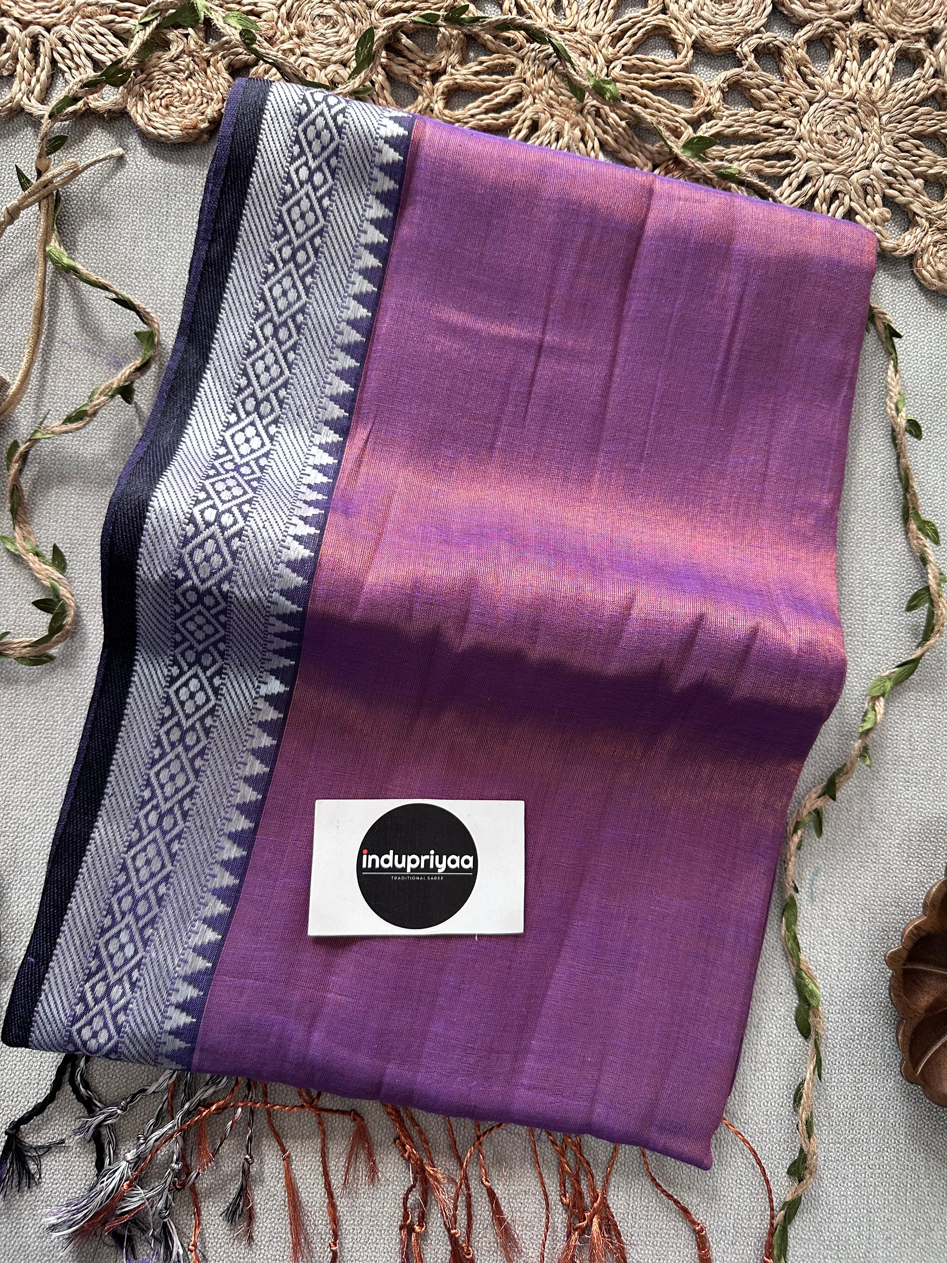 Indupriyaa Rose Purple Temple Designe  Handloom Raga Tissue Saree