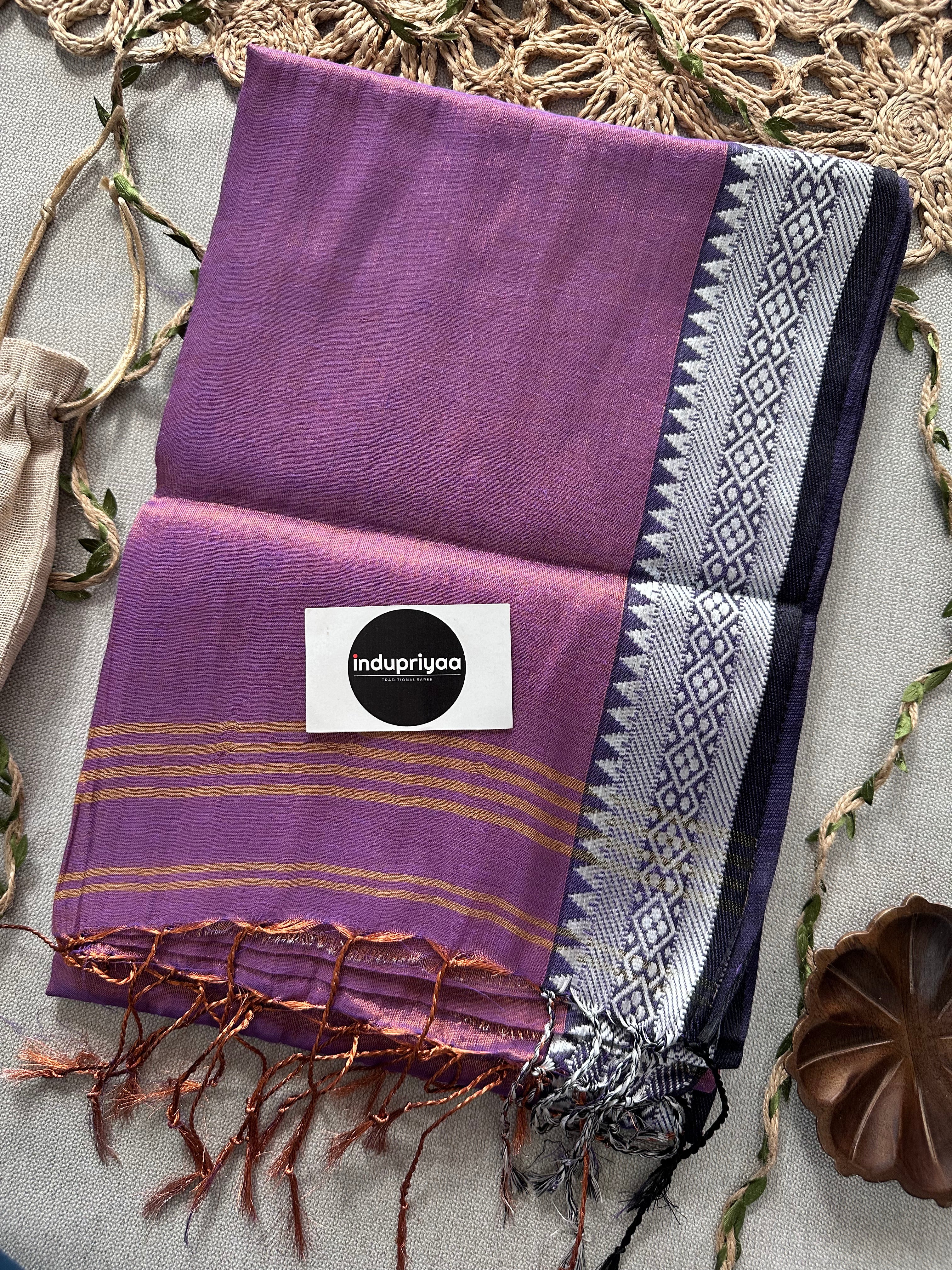 Indupriyaa Rose Purple Temple Designe  Handloom Raga Tissue Saree