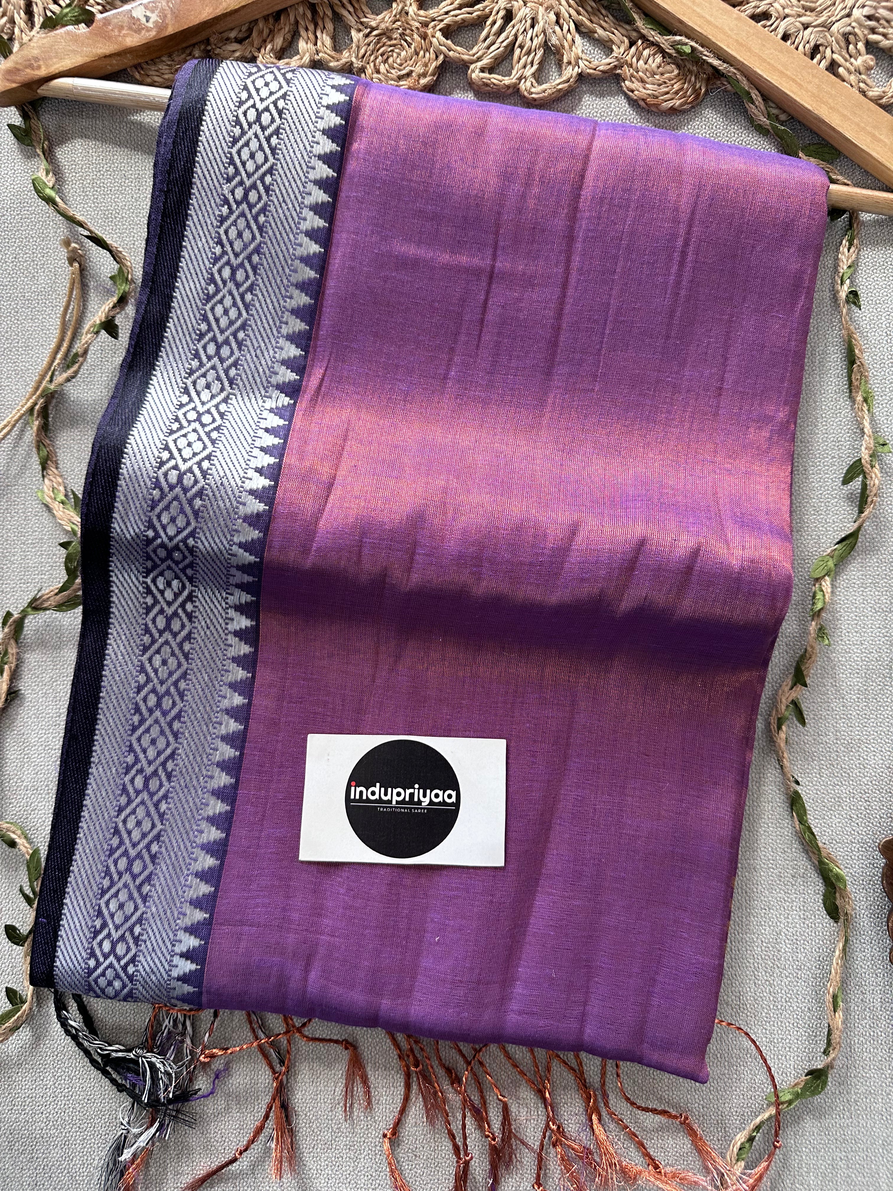 Indupriyaa Rose Purple Temple Designe  Handloom Raga Tissue Saree