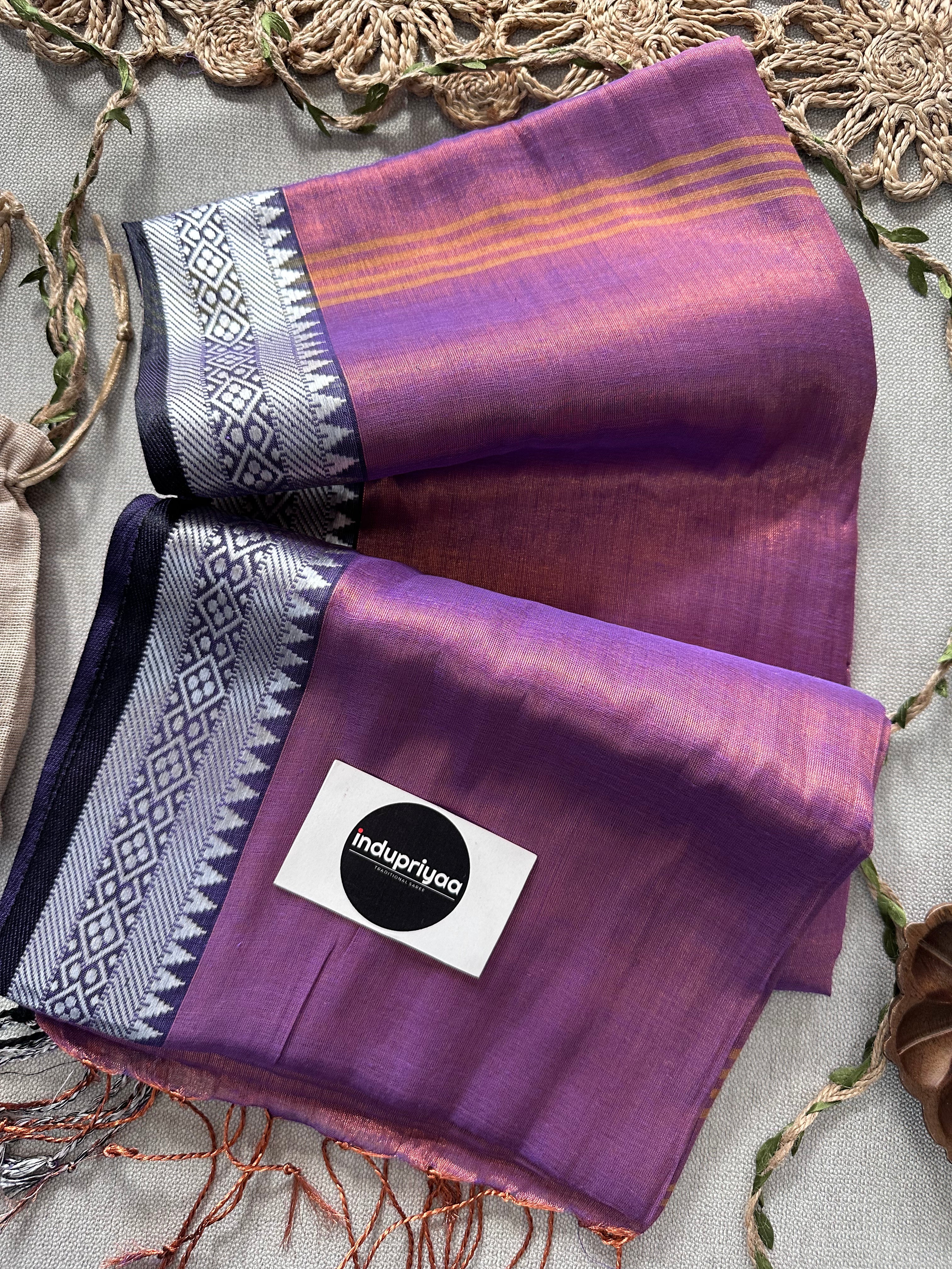 Indupriyaa Rose Purple Temple Designe  Handloom Raga Tissue Saree