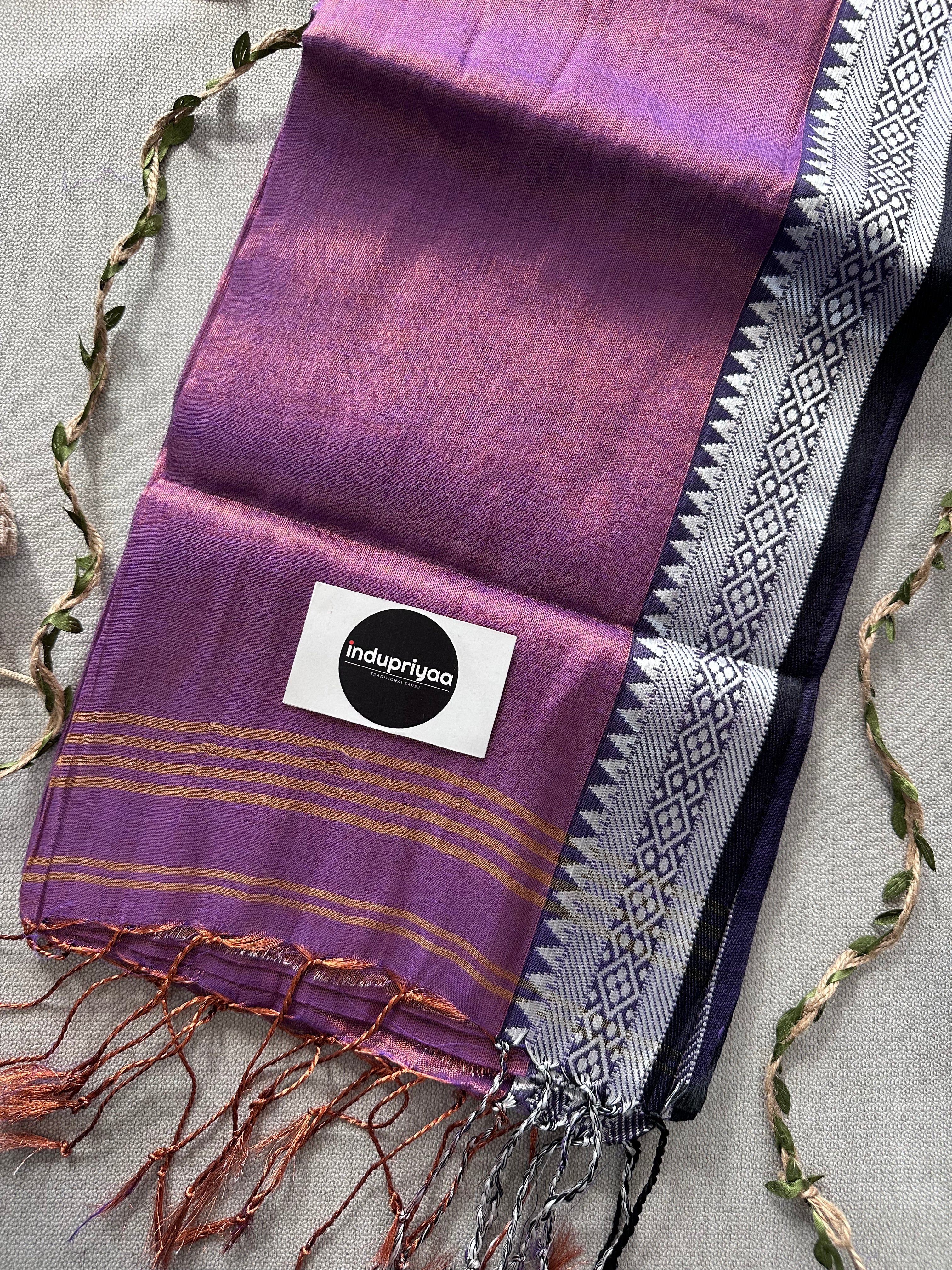 Indupriyaa Rose Purple Temple Designe  Handloom Raga Tissue Saree