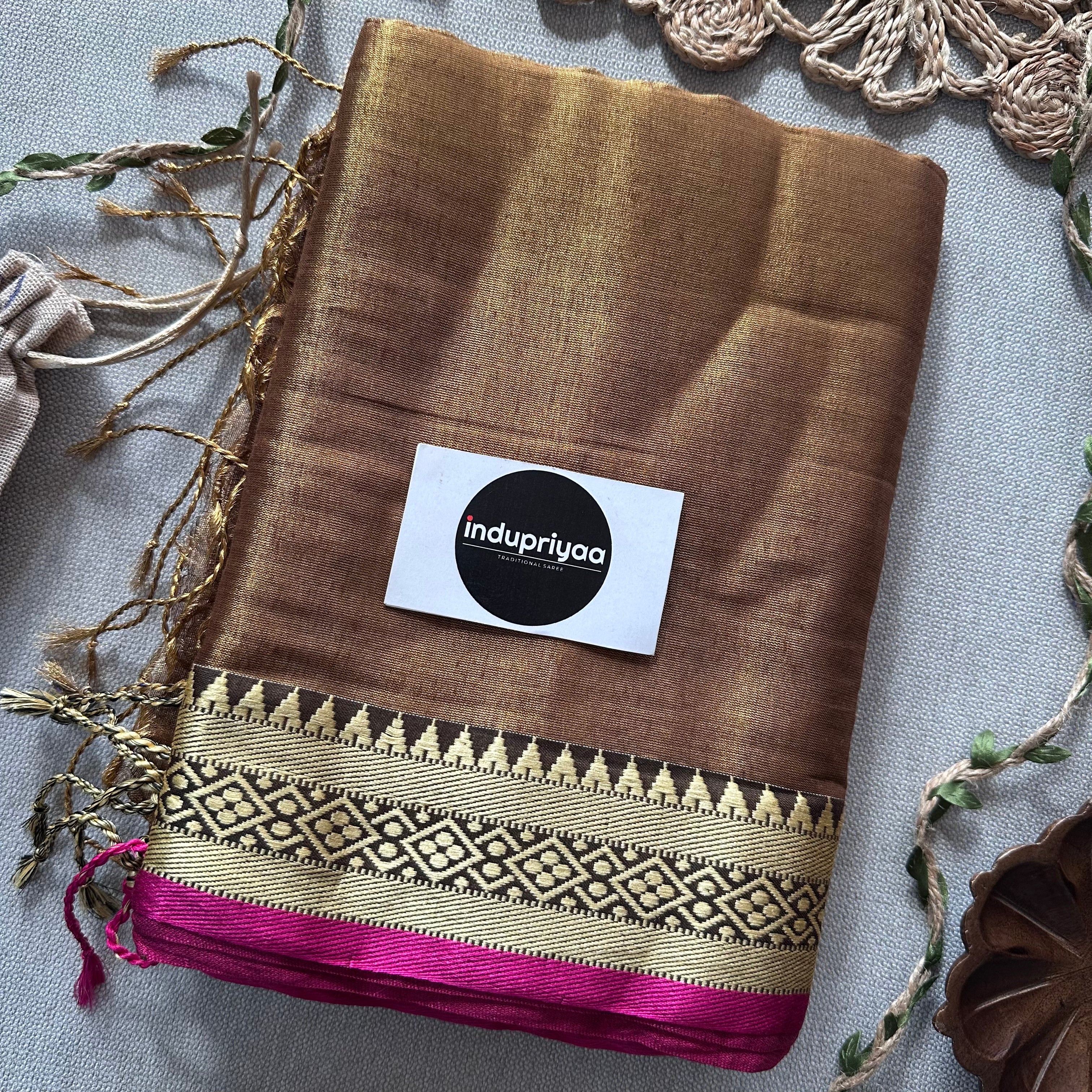 Indupriyaa Gold Temple Designe  Handloom Raga Tissue Saree