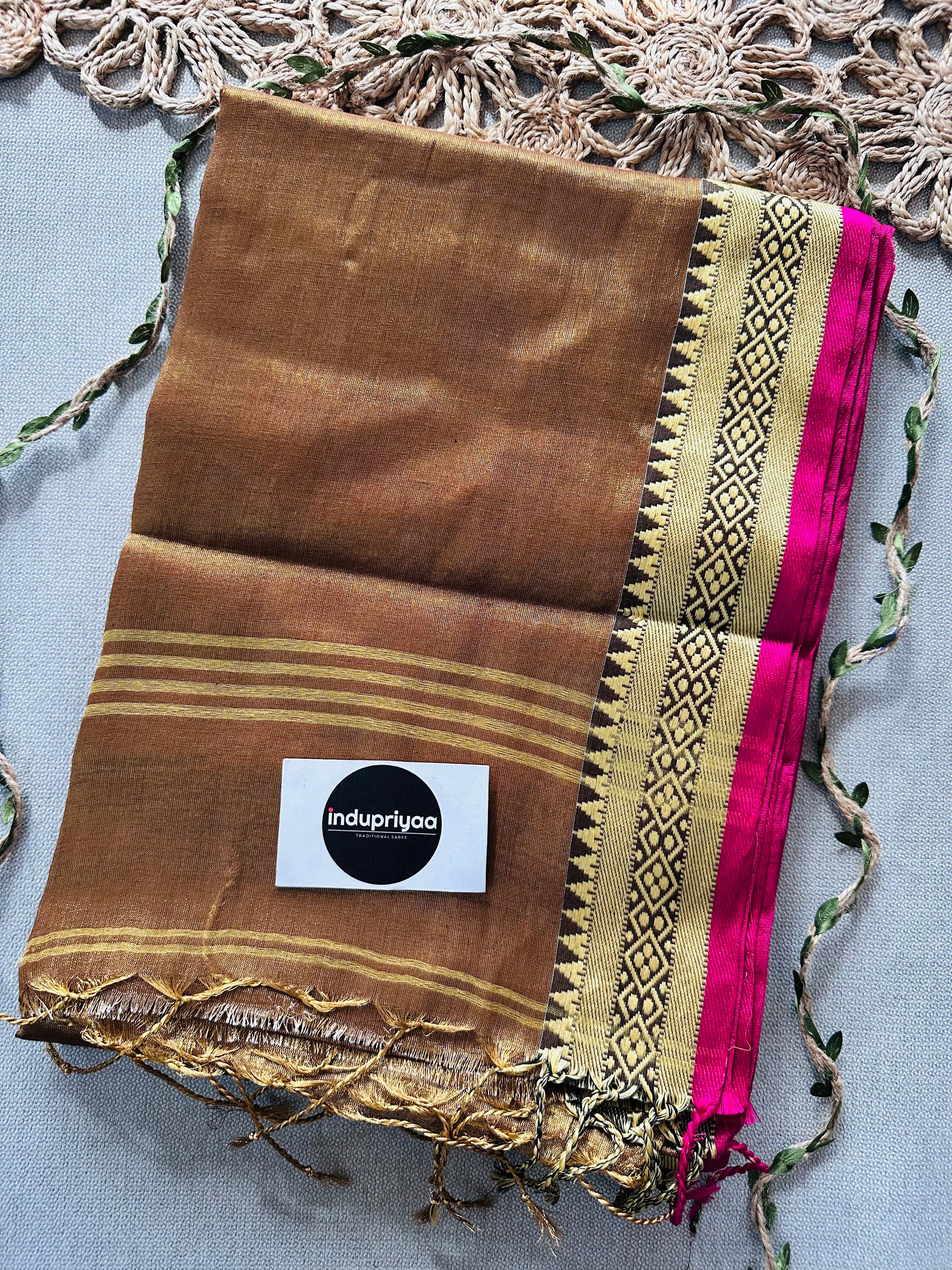 Indupriyaa Gold Temple Designe  Handloom Raga Tissue Saree