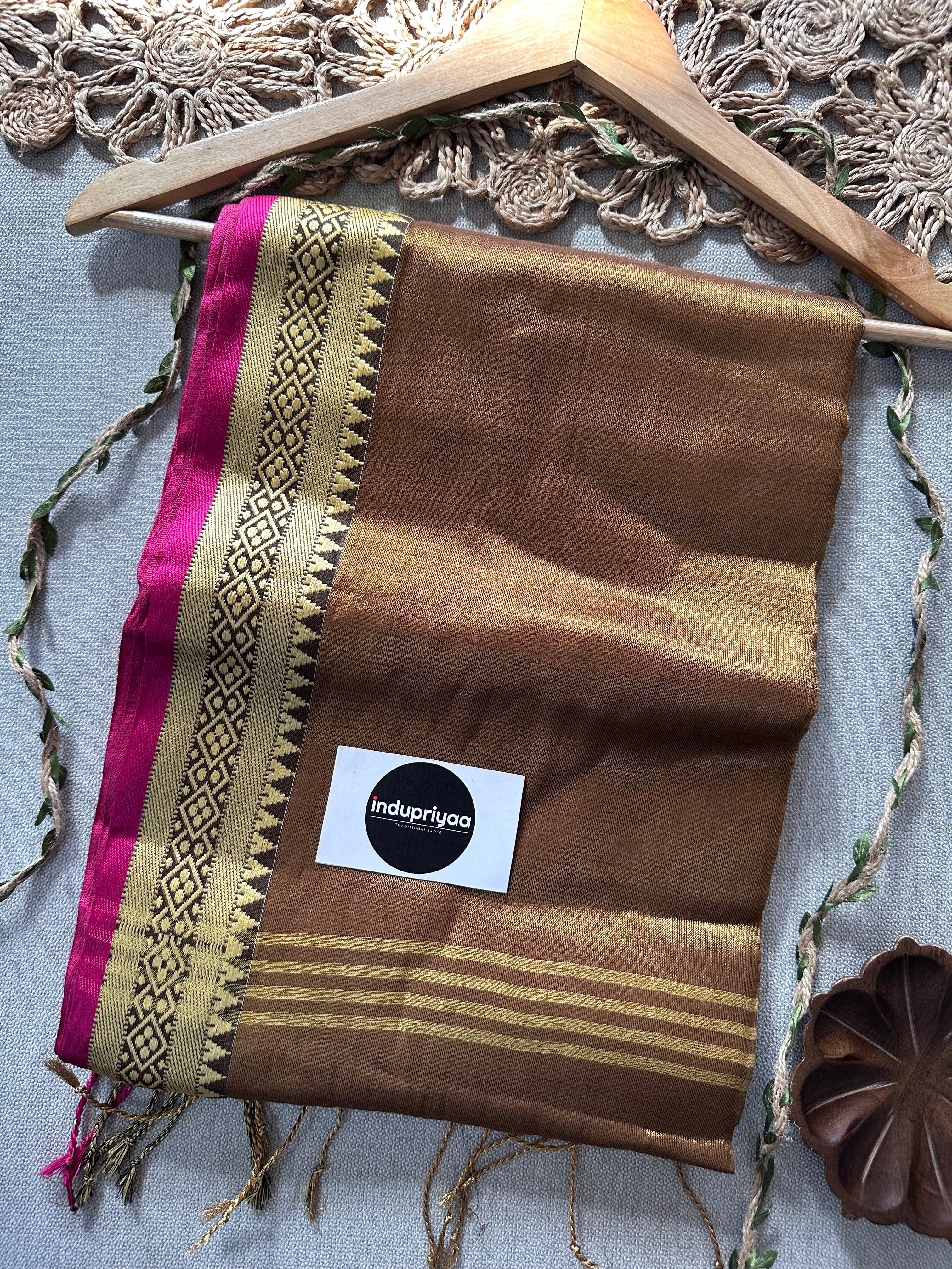 Indupriyaa Gold Temple Designe  Handloom Raga Tissue Saree