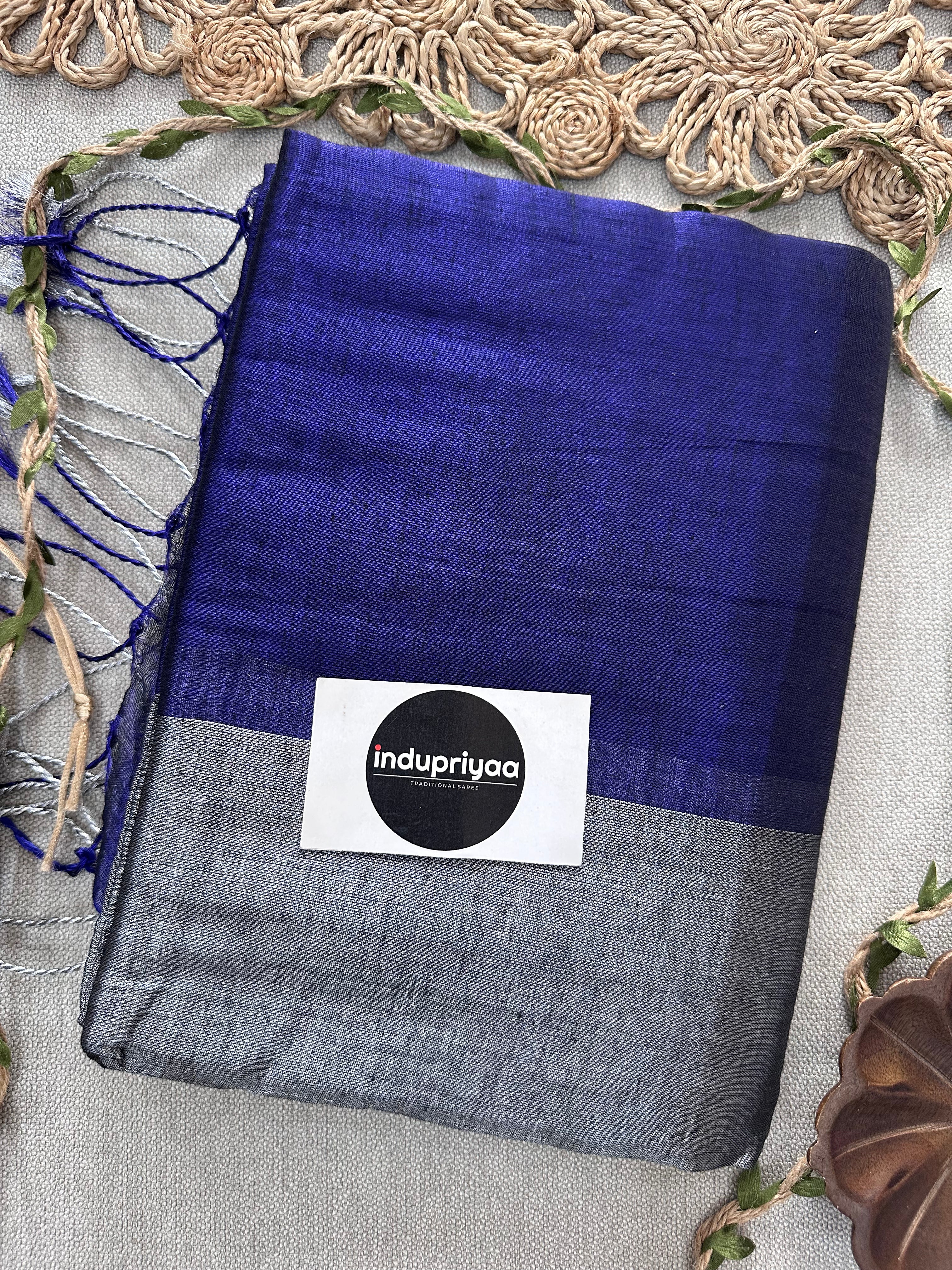 Royal Blue Nd Grey Half N Half Designe  Handloom Raga Tissue Saree