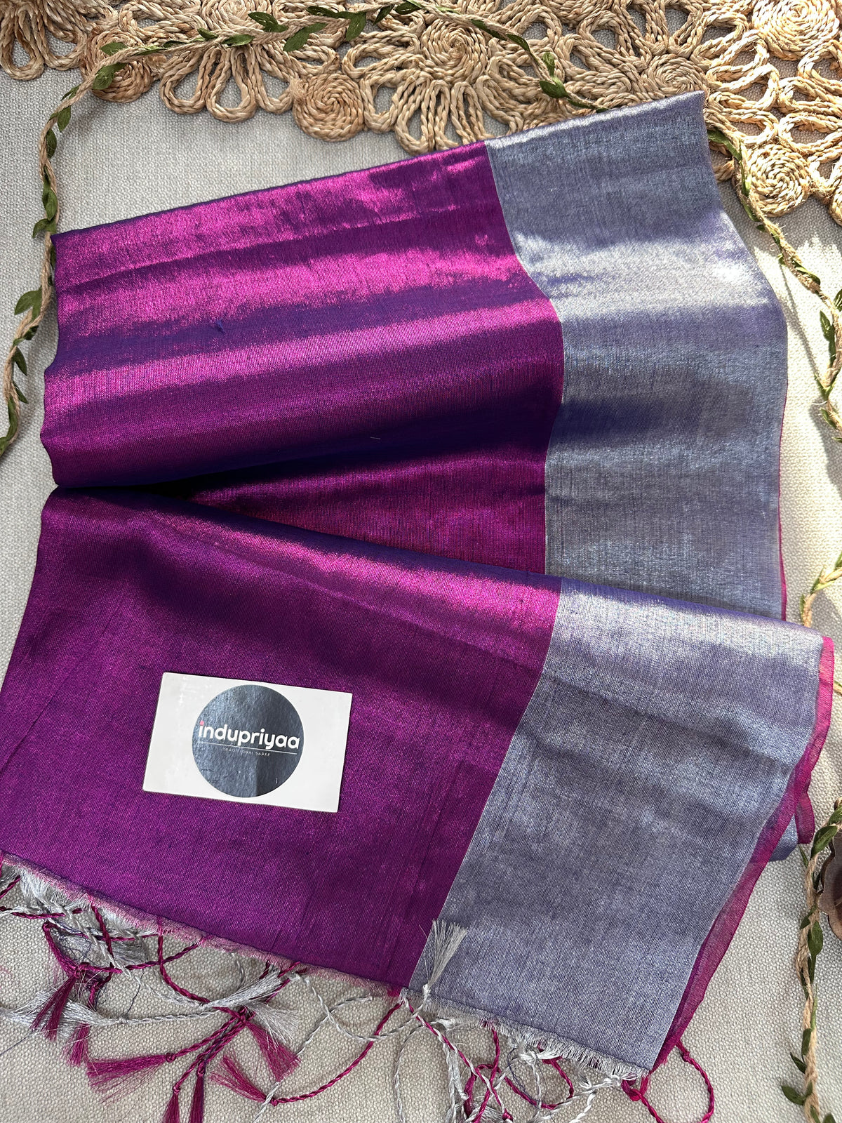 Wine Nd Grey Half N Half Designe  Handloom Raga Tissue Saree