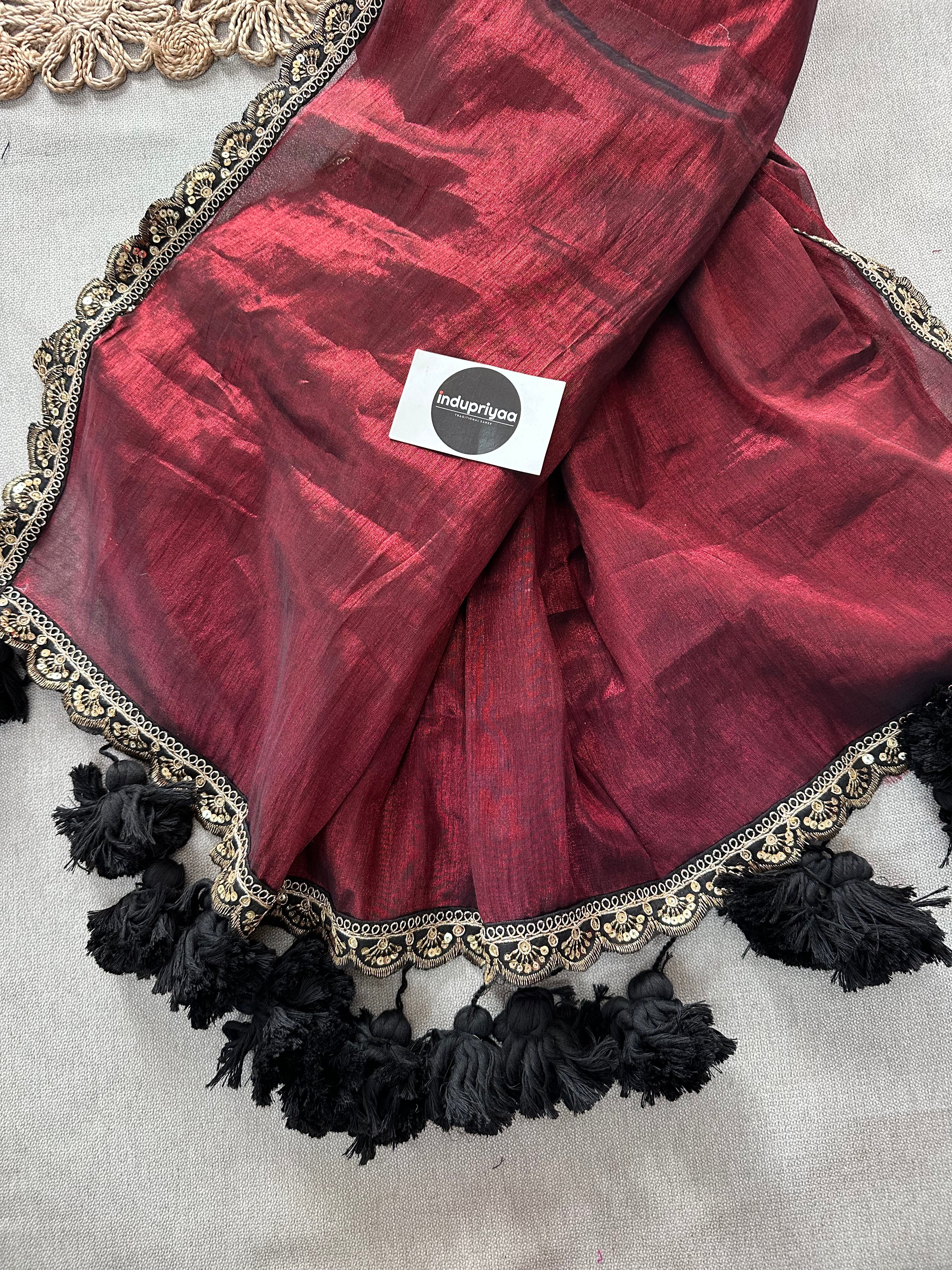 Marron Designer  Handloom Raga Tissue Saree