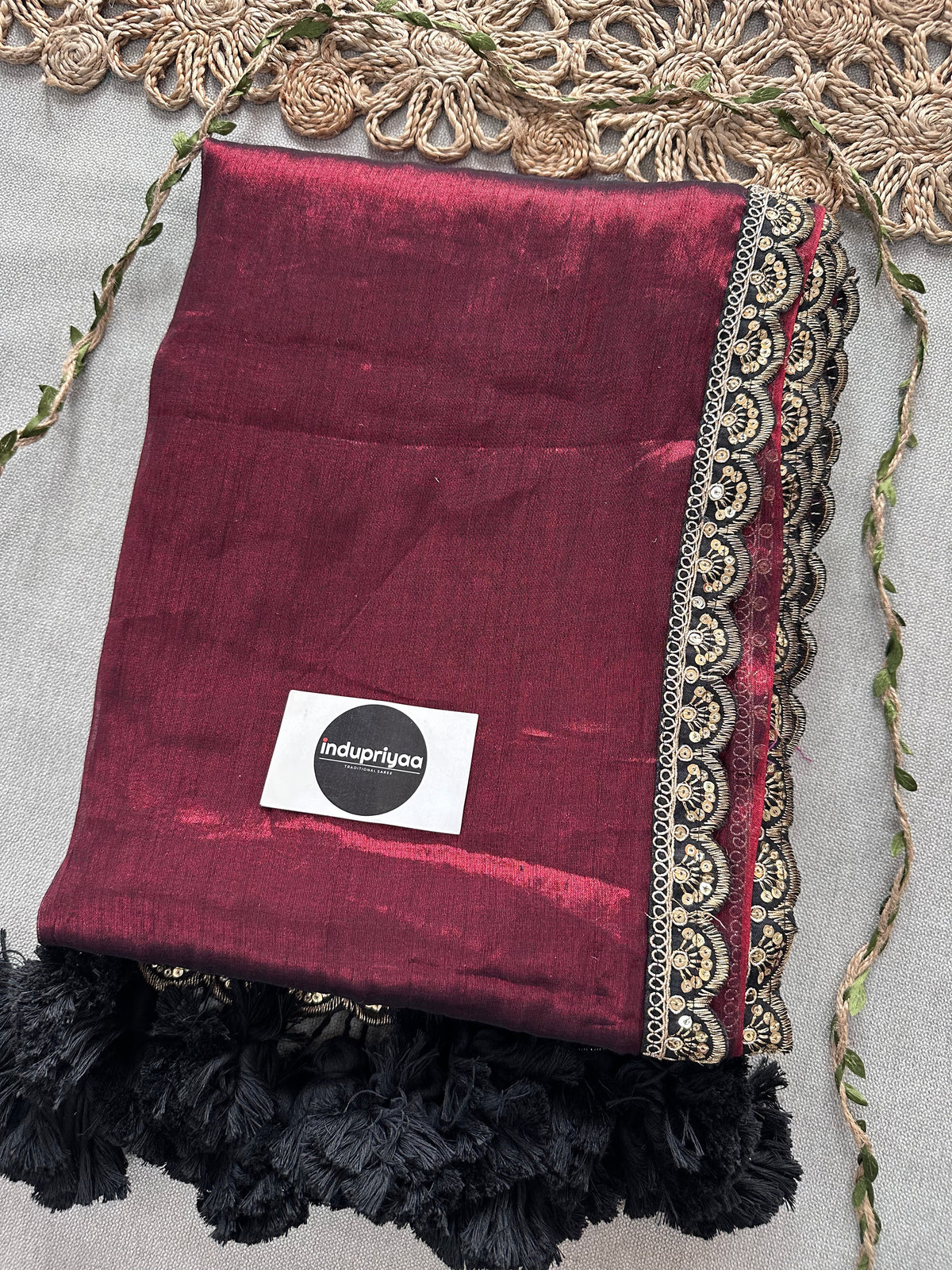 Marron Designer  Handloom Raga Tissue Saree