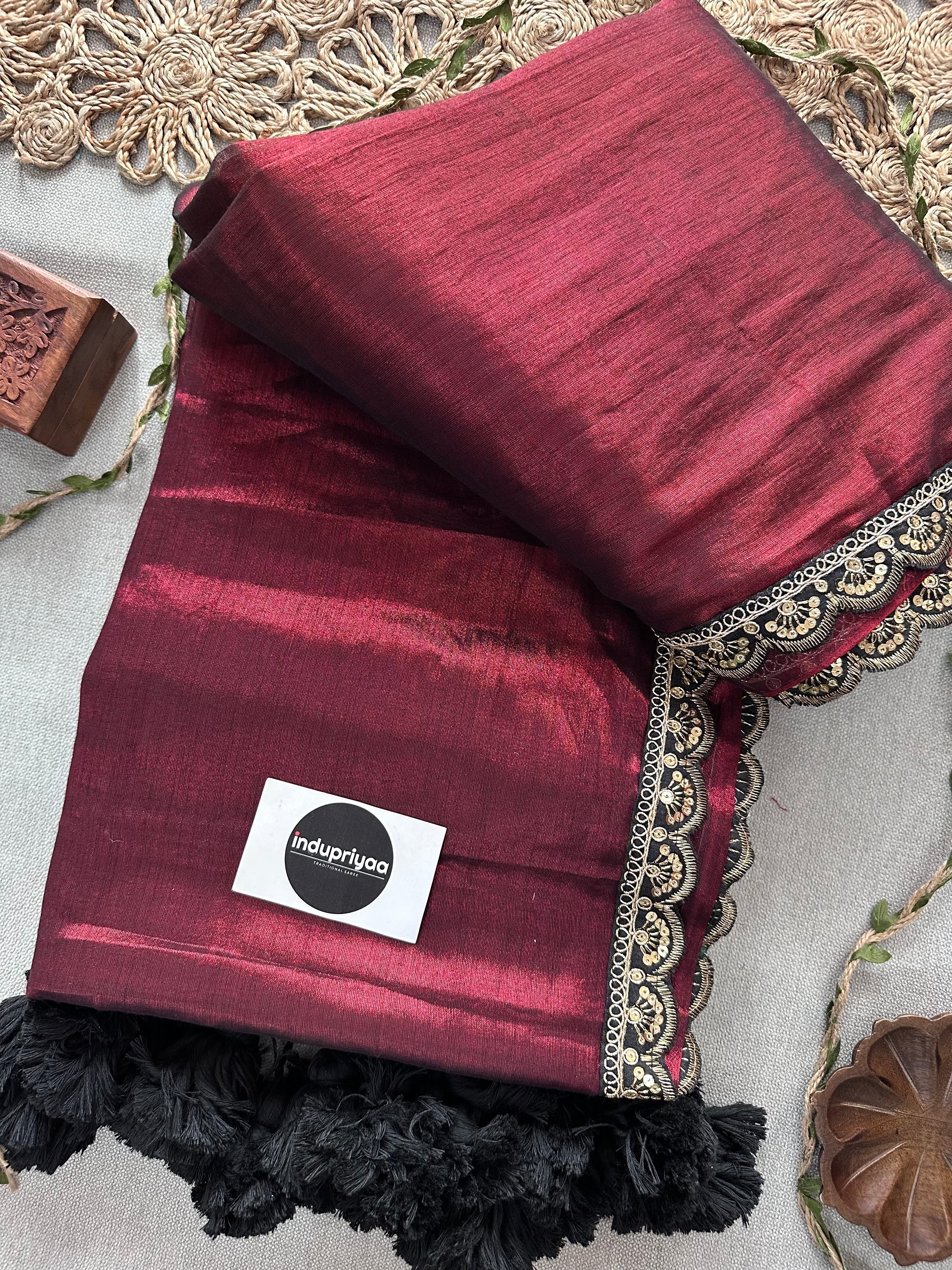 Marron Designer  Handloom Raga Tissue Saree