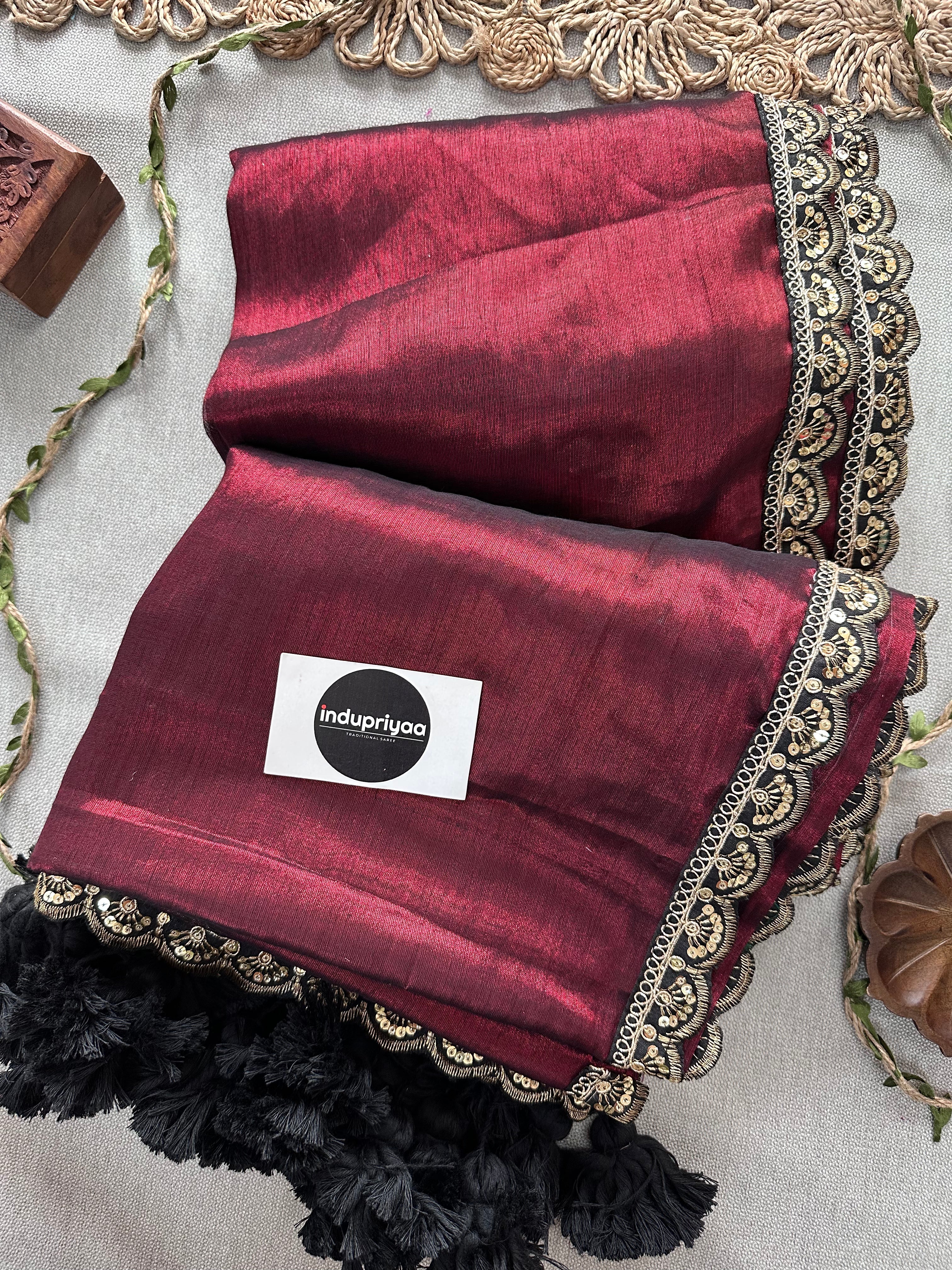 Marron Designer  Handloom Raga Tissue Saree