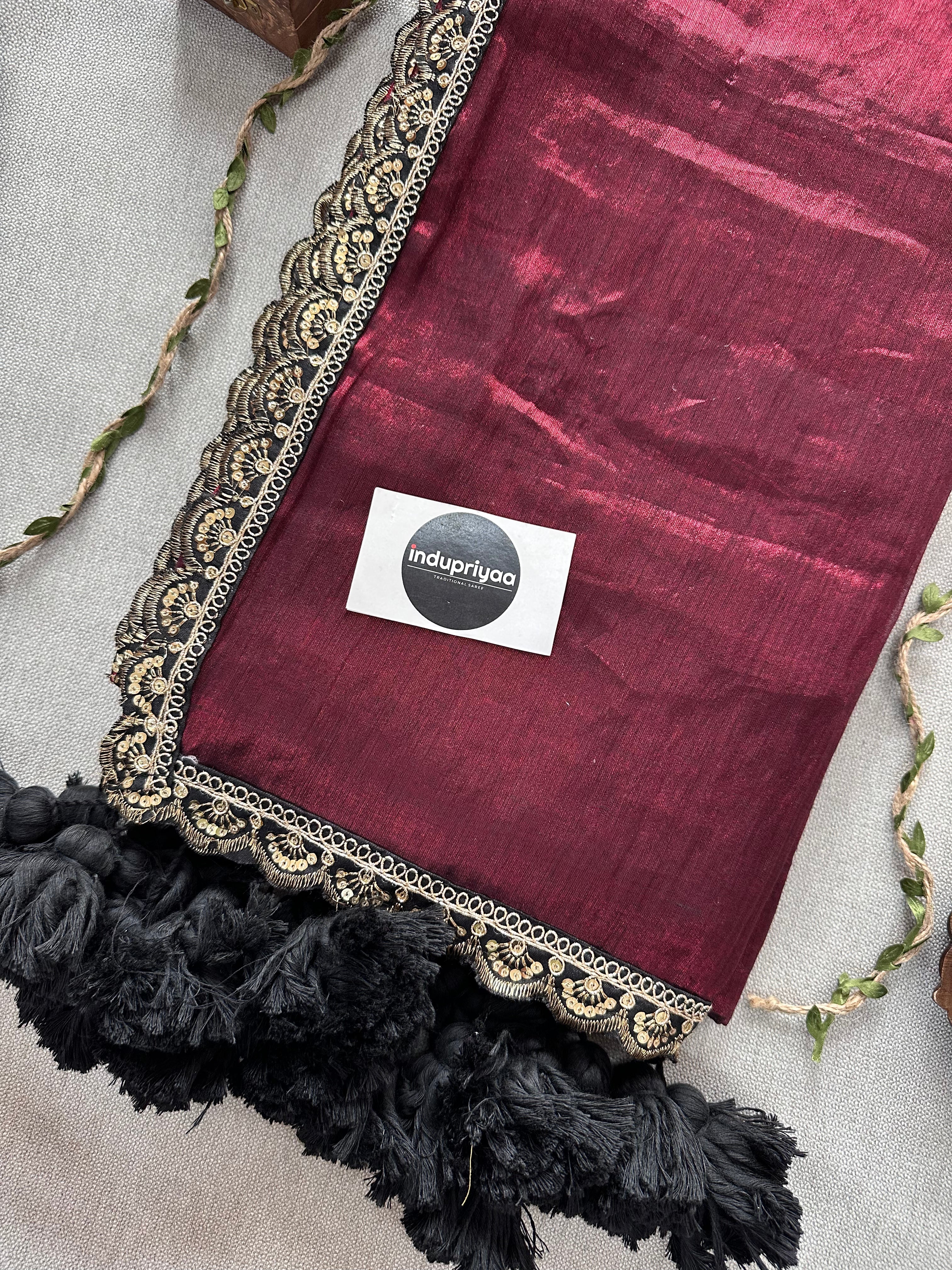 Marron Designer  Handloom Raga Tissue Saree