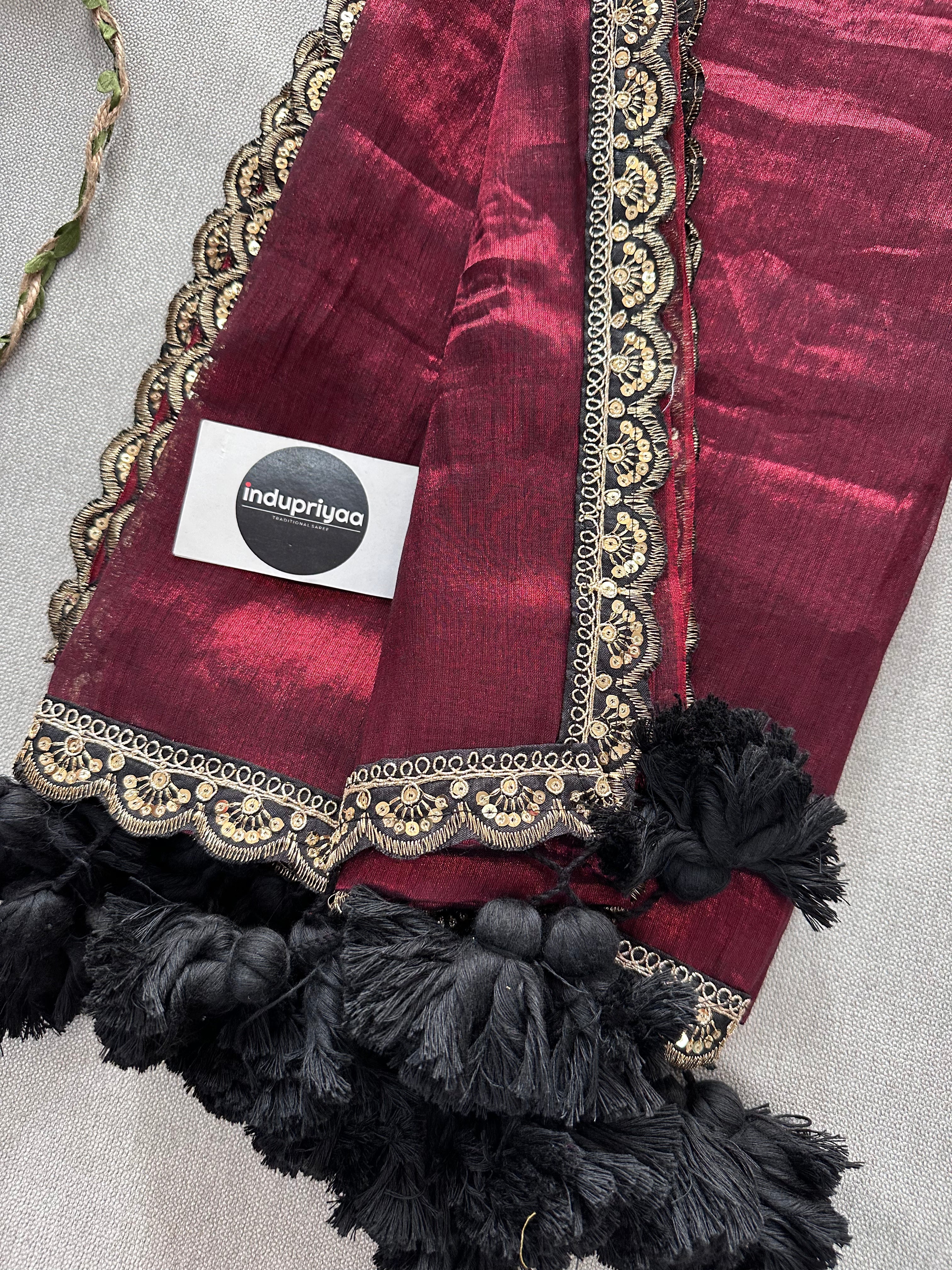 Marron Designer  Handloom Raga Tissue Saree