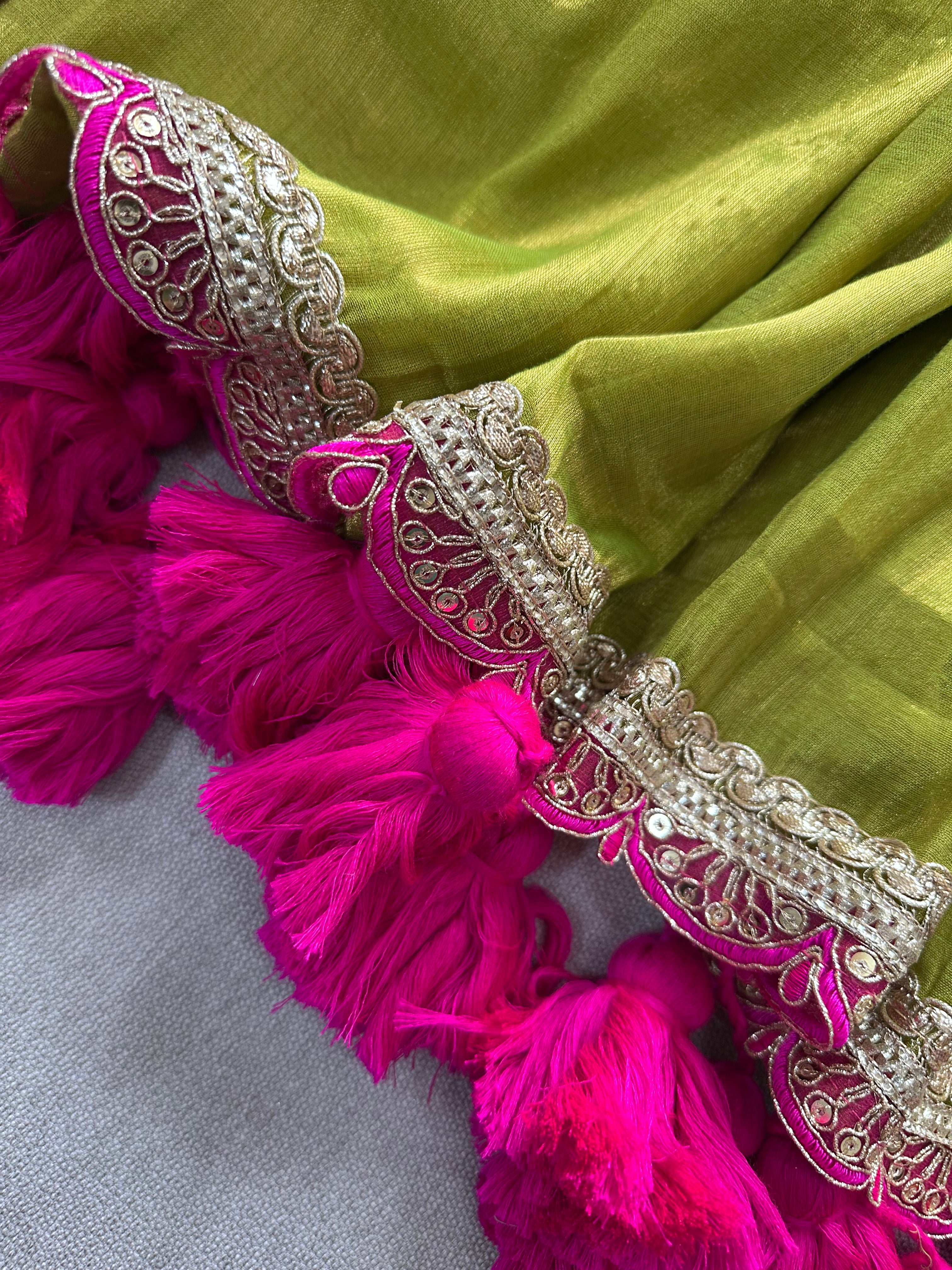 Pista Pink Designer  Handloom Raga Tissue Saree