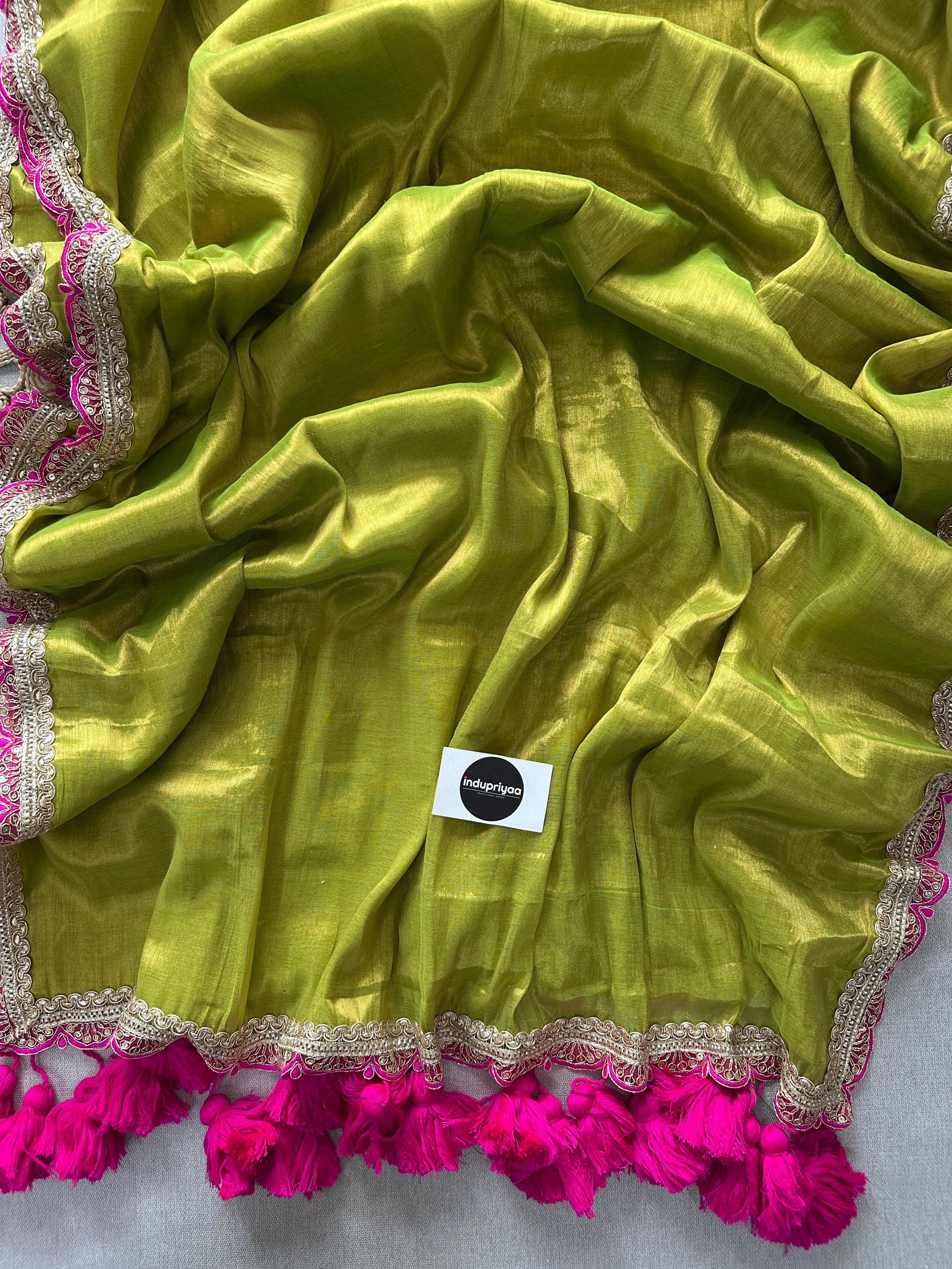 Pista Pink Designer  Handloom Raga Tissue Saree