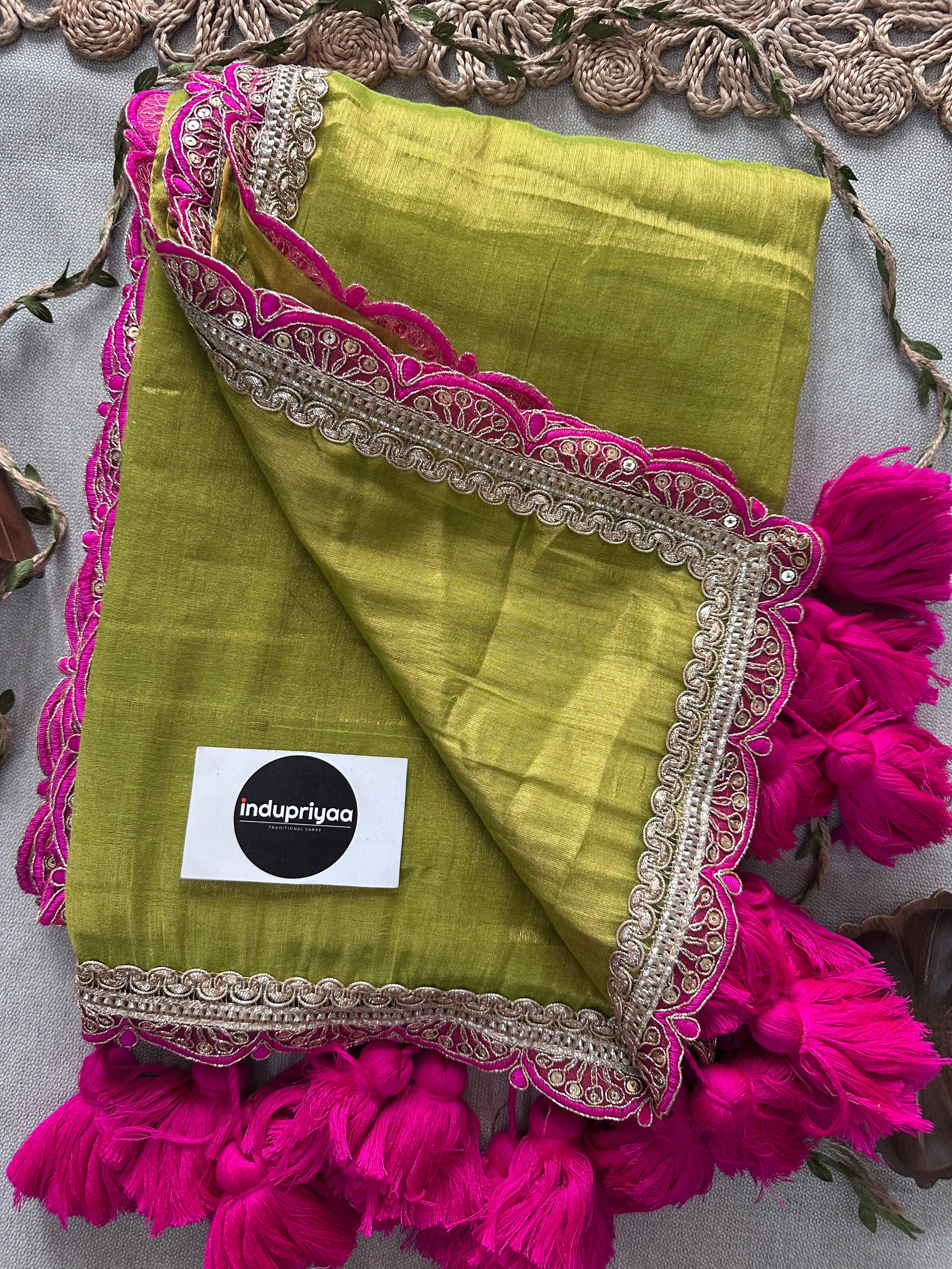 Pista Pink Designer  Handloom Raga Tissue Saree